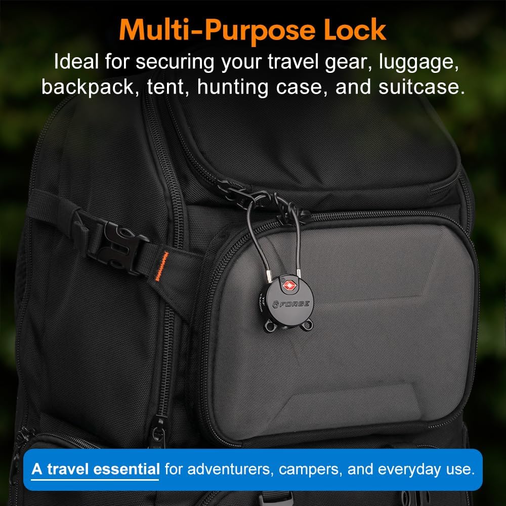 Forge TSA Approved Luggage Locks Ultra-Secure Dimple Key Travel Locks with Zinc Alloy Body- Black 4 Cable Locks