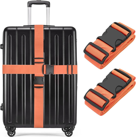 BILIONE Luggage Straps, 79" Long Belts Keep Suitcase Secure While Traveling, TSA Approved Add a Bag Premium Accessory for Travel Bag Closure (2PCS Orange)