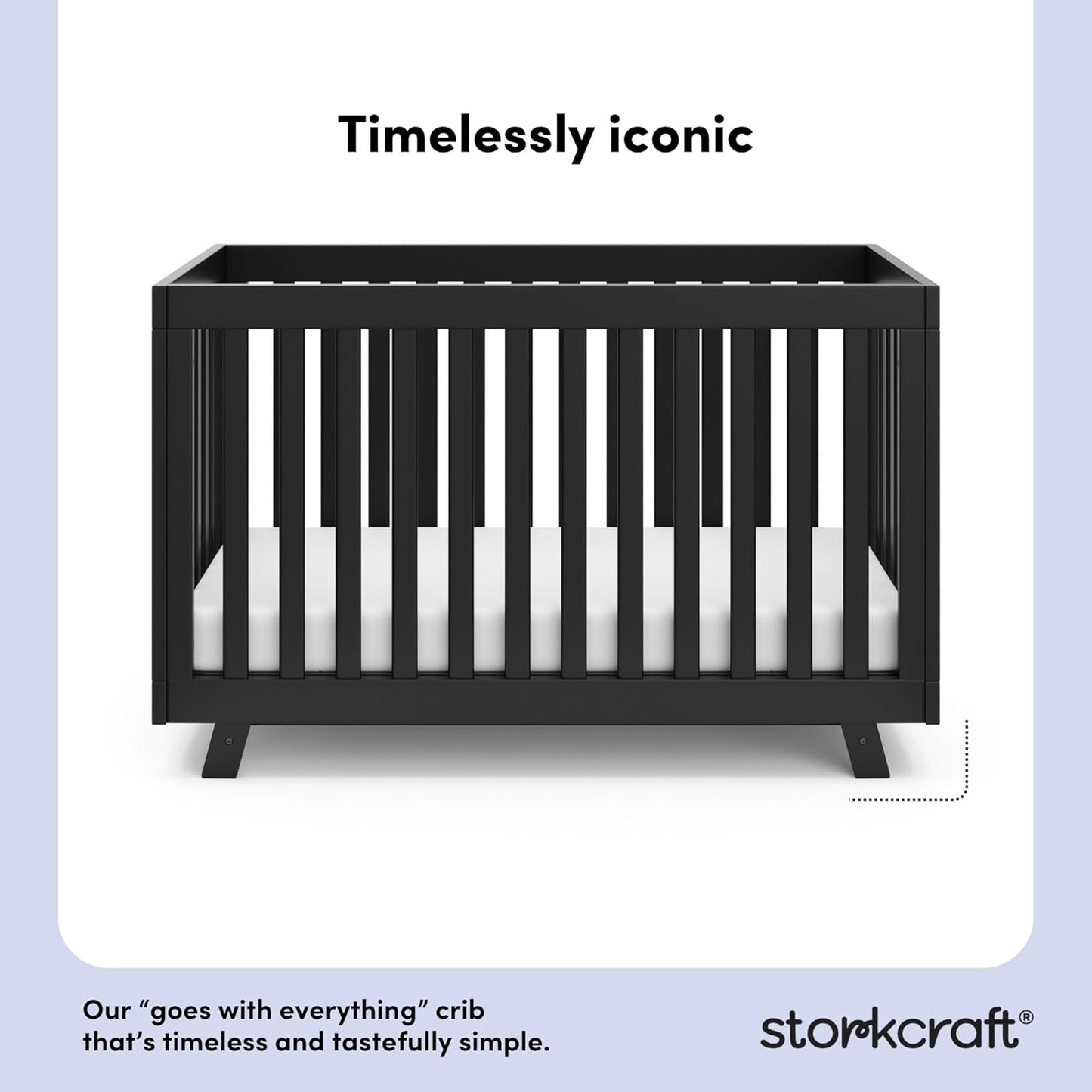 Storkcraft Beckett Convertible Crib (Black) – Converts from Baby Crib to Toddler Bed and Daybed, Fits Standard Full-Size Crib Mattress, Adjustable Mattress Support Base