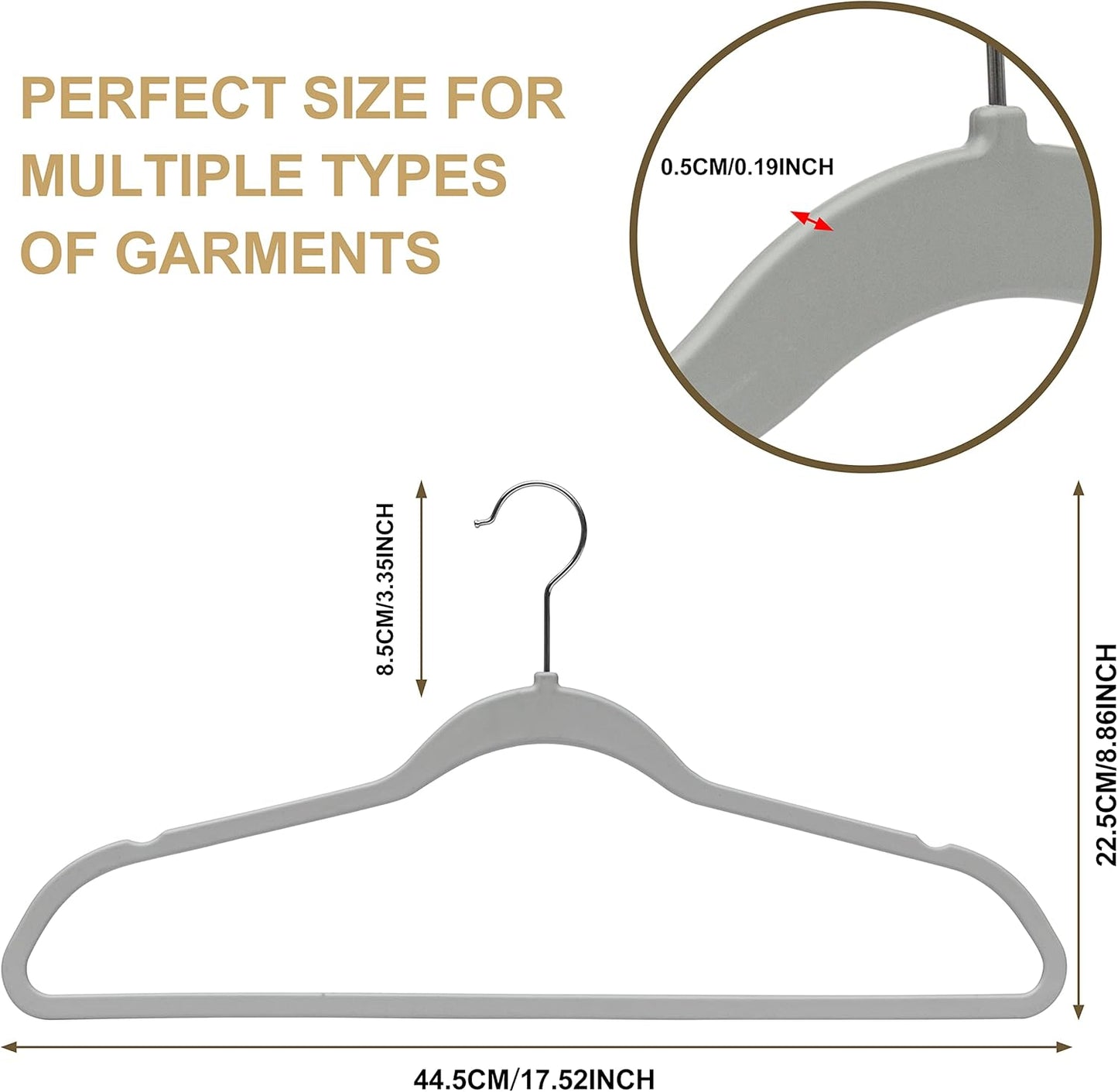 Quality Hangers Clothes Set 50 Pack - Non-Velvet Plastic for Clothes - Heavy Duty Coat Set - Space-Saving Closet With Chrome Swivel Hook, Functional Non-Flocked, Gray