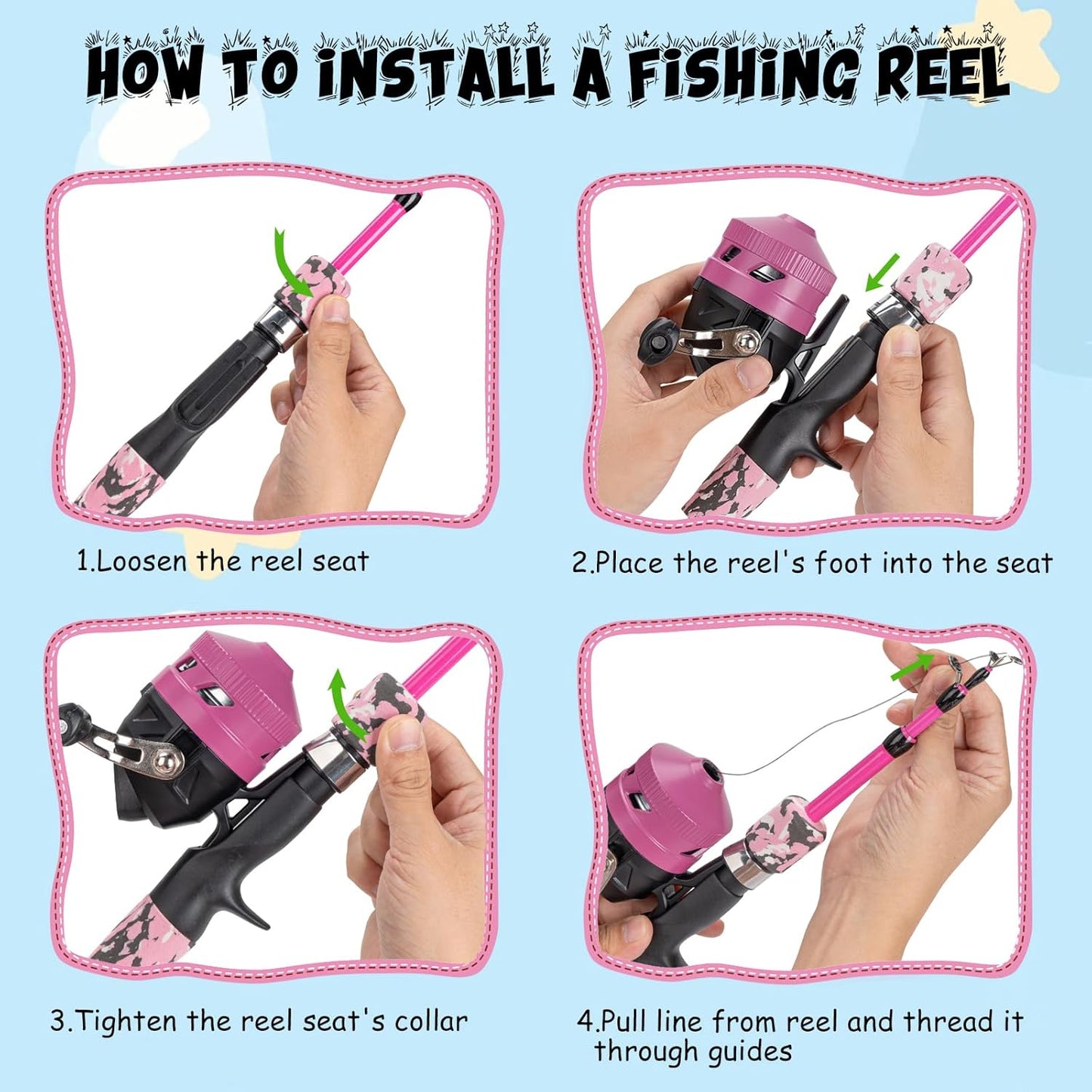 Kids Fishing Pole Set, Telescopic Fishing Rod Reel Combo Kids Starter Kit with Lures Tackle Box, Foldable Stool and Portable Bag for Boys Girls Younth