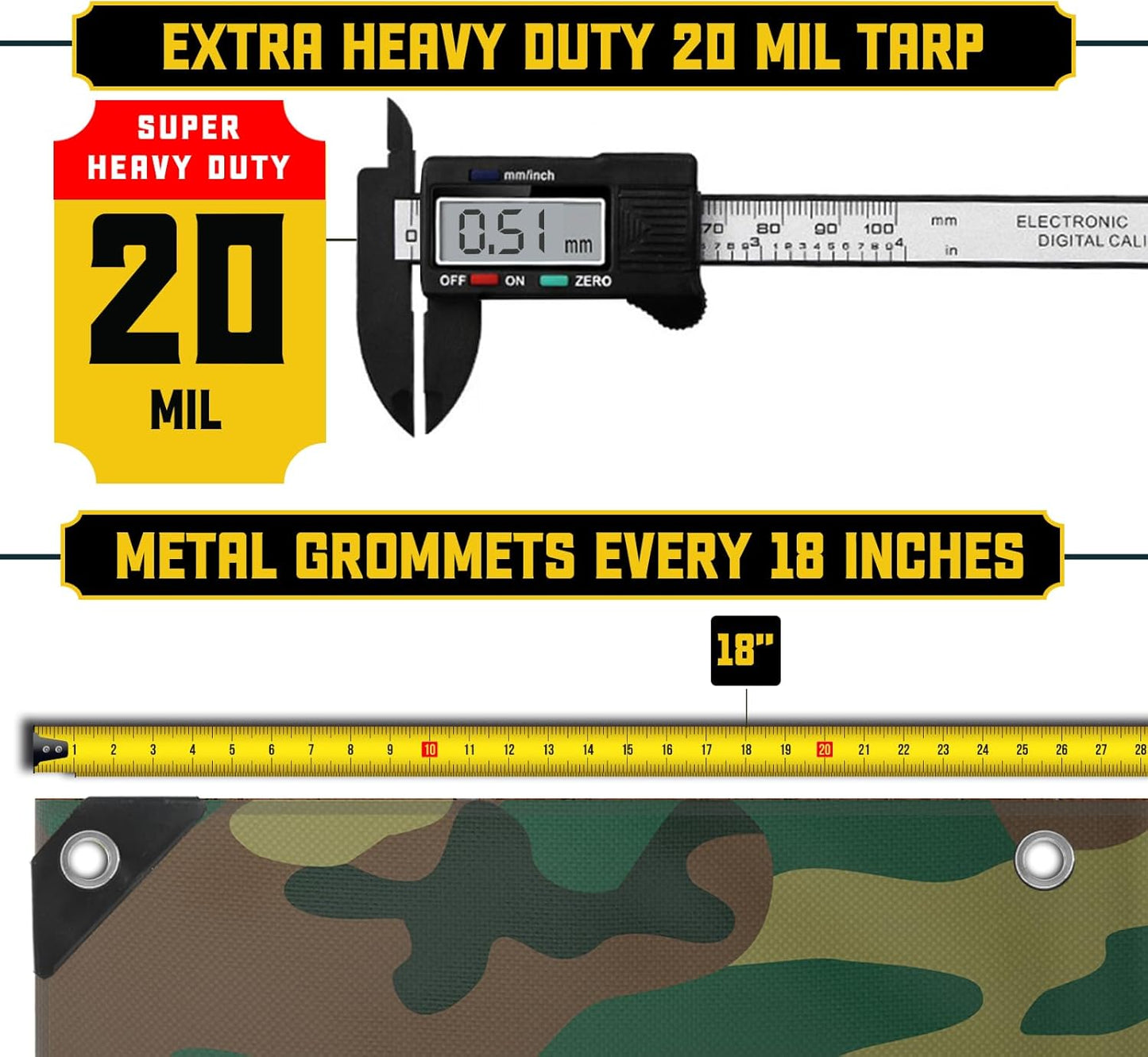 Core Tarps Extreme Heavy Duty 20 Mil Tarp Cover, Waterproof, UV Resistant, Rip and Tear Proof, Poly Tarpaulin with Reinforced Edges for Roof, Camping, Patio, Pool, Boat (Camouflage/Green 30′ X 60′)
