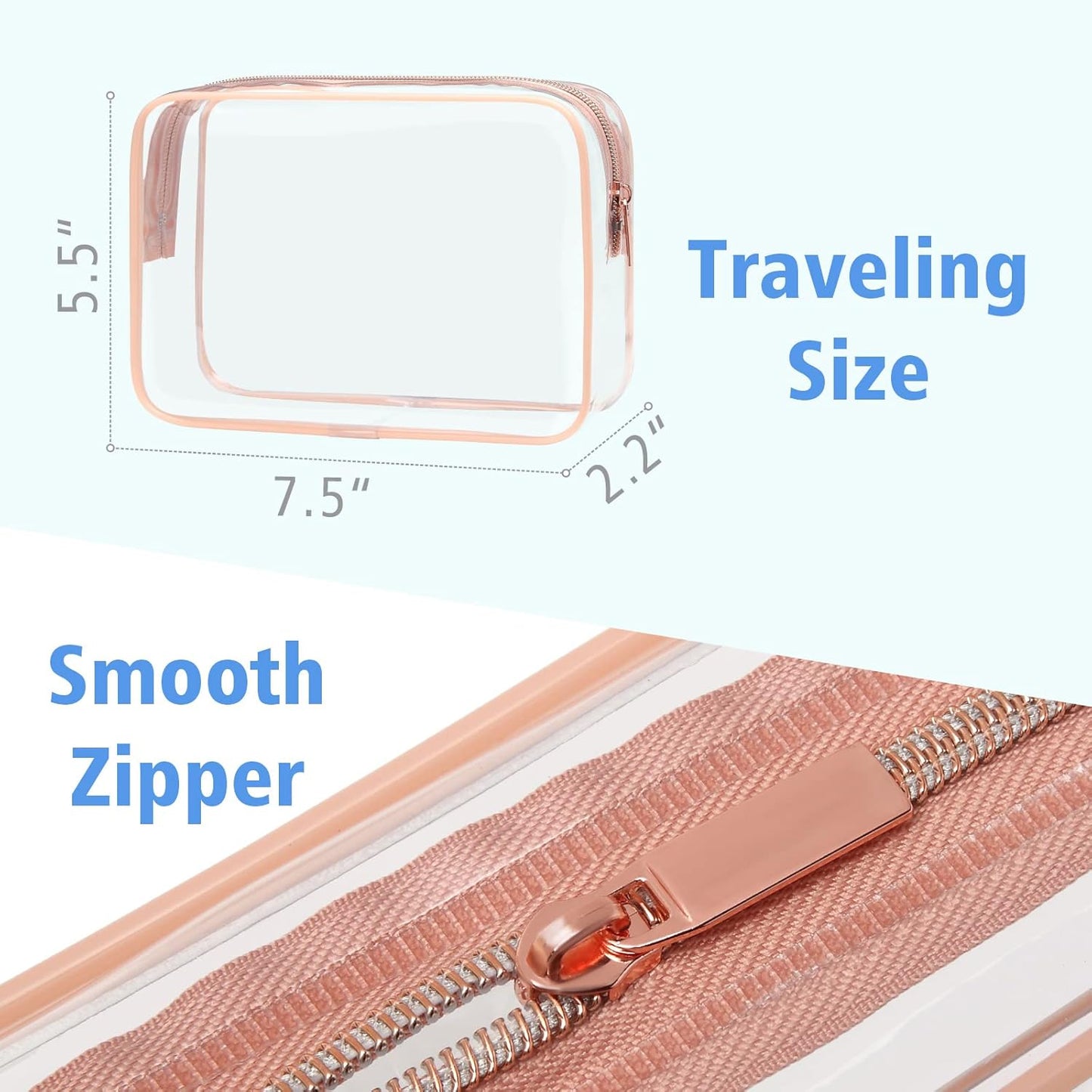 PACKISM Clear Makeup Bag - 4 Pack TSA Approved Toiletry Bag Waterproof Quart Size Travel Bag, Clear Cosmetic Bag for Women, Carry on Airport Airline Compliant Bag, Rose Pink