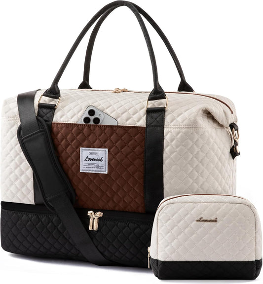 LOVEVOOK Travel Duffle Bag,Weekender Bags for Women with Shoe Compartment，Carry on Overnight Bag with Toiletry Bag,Gym Duffel Bag with Wet Pocket, Hospital Bags for Labor and Delivery