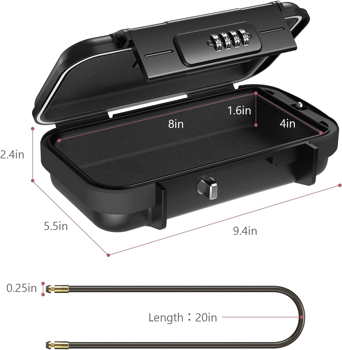 LOFICOPER Portable Safe Lock Box, 4 Digit Security Case, Beach Safe Box with Removable Chain, Waterproof Design, for Sports, Beach, Travel, Black