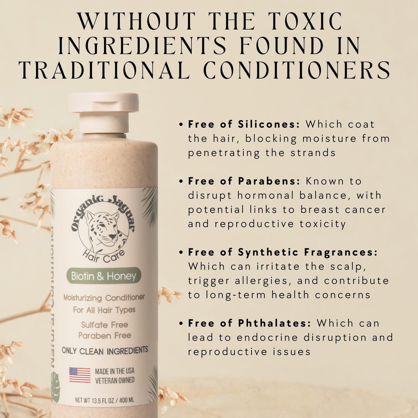 Natural Conditioner for Hair Care, Sulfate Free Conditioner with Vitamin E, Castor, Argan and Almond Oil, Rosemary and Peppermint Scent, For All Hair, 13.5 fl oz