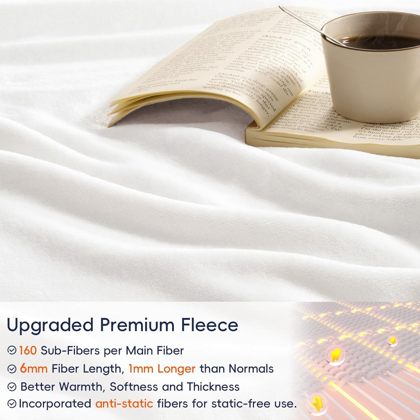 PHF Ultra Soft Fleece Blanket Twin Size, No Shed No Pilling Luxury Plush Cozy 300GSM Lightweight Blanket for Bed, Couch, Chair, Sofa Suitable for All Season, 66" x 90", White