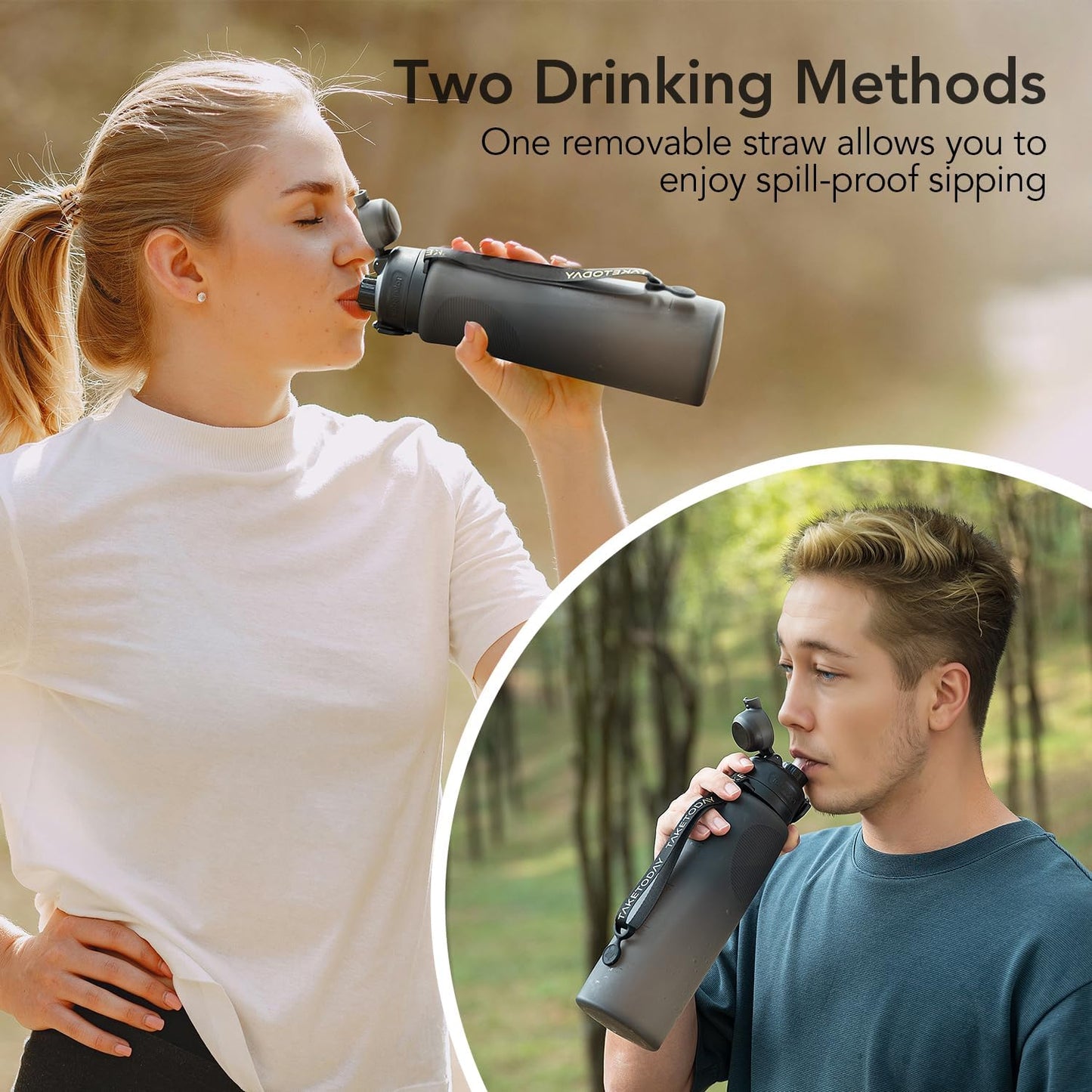 TakeToday Collapsible Water Bottles 32oz, Foldable Travel Water Bottle, BPA Free, Silicone Water Bottle Leakproof for Hiking, International Travel, Outdoors