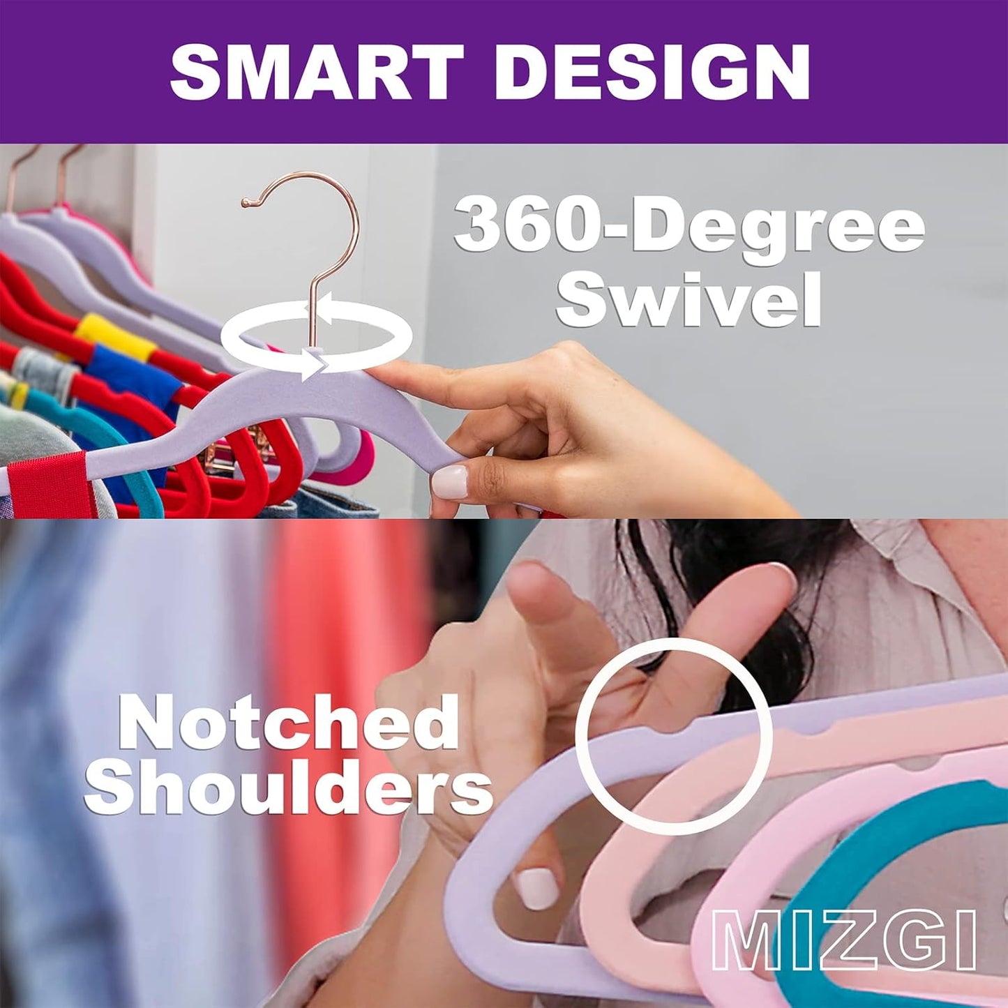 MIZGI Premium Velvet Hangers (50 Pack) Heavy Duty - Non Slip Felt Hangers - Velvet Suit Hanger Ivory - Rose Gold Hooks,Space Saving Clothes Hanger