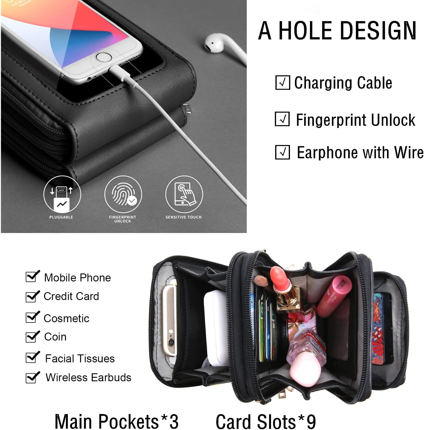Crossbody Cellphone Purse Women Touch Screen Bag RFID Blocking Wallet Handbag Shoulder Strap