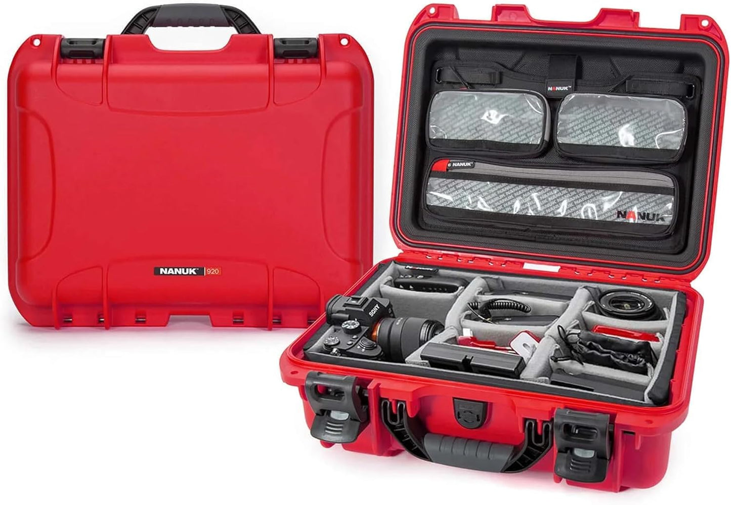 NANUK 920 Pro Photo Kit – Waterproof Travel Camera Hard Case with Padded Dividers & Lid Organizer, 16.7” x 13.4” x 6.8”, Dustproof & Impact-Resistant, Airline Carry-On Approved – Red