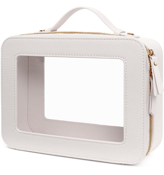 LETGO Clear Makeup Bags, TSA Approved Toiletry Bag with Zipper, Clear Makeup Organizer Large Fit Carry-on Travel Essentials,Clear Cosmetic Bags for Women Men (Large-White) (YunGoGo)