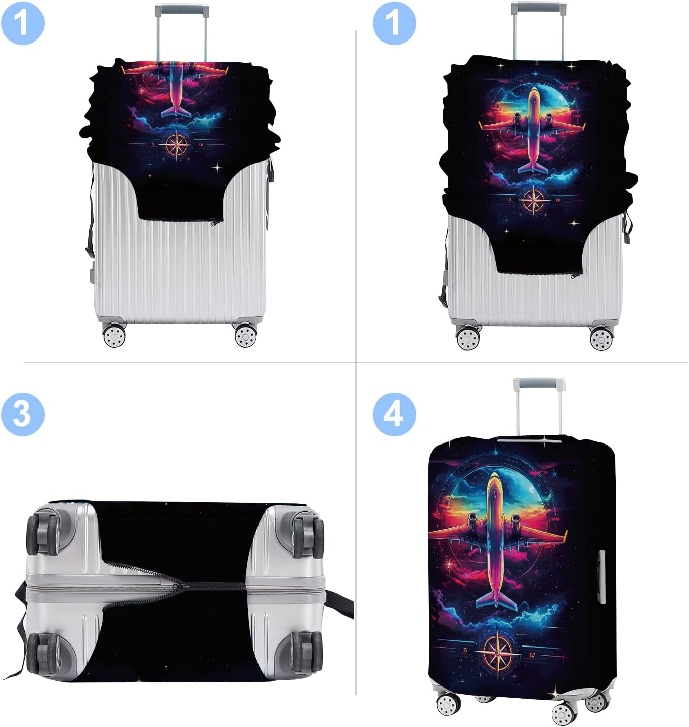 Luggage Cover Washable Suitcase Protector Anti-scratch Suitcase cover Fits 20-34 Inch Luggage (Aircraft, M(24-26inch suitcase))