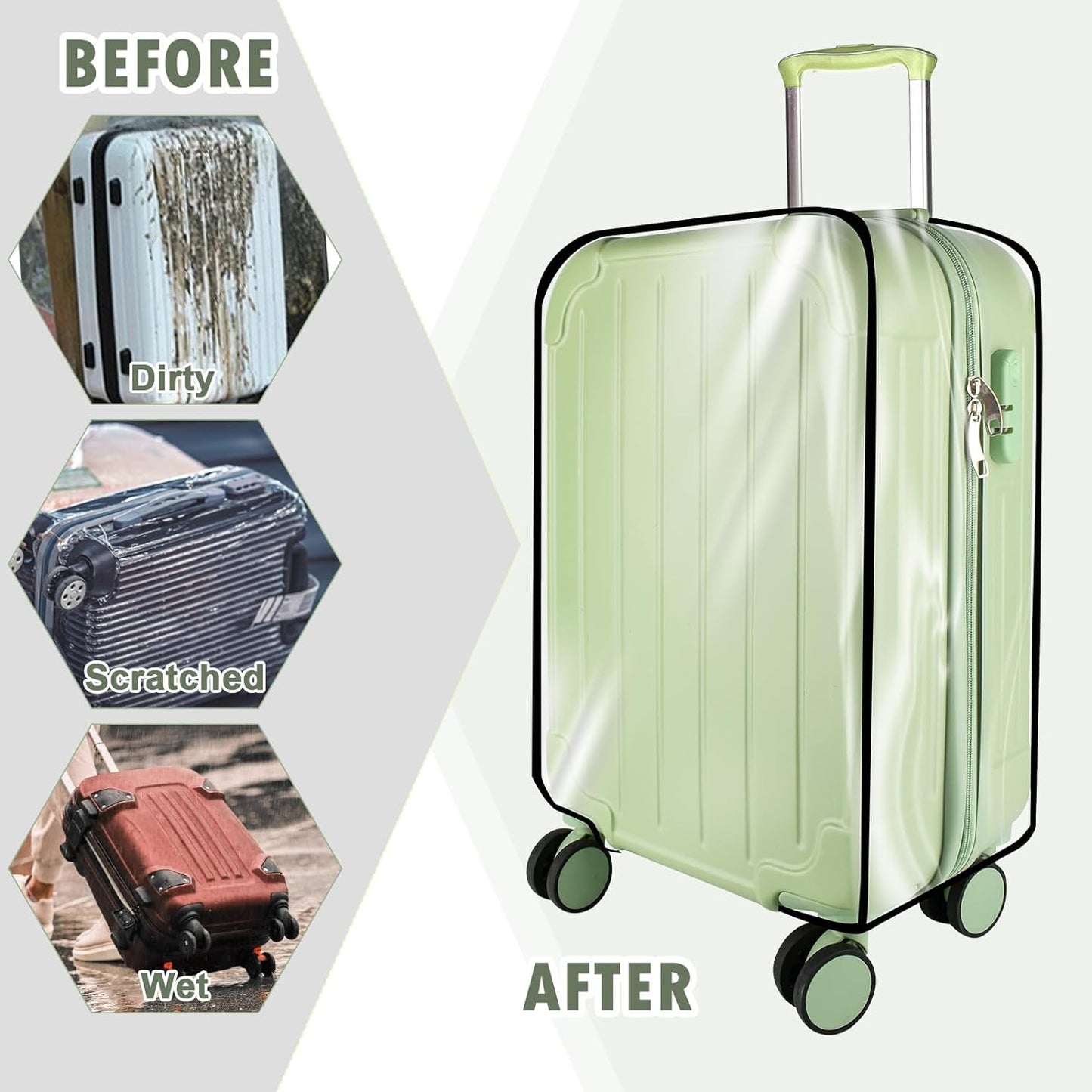 Thicken Clear Luggage Cover Protector, 24" PVC Luggage Covers for Suitcase Waterproof Dustproof Anti-scratch Travel Suitcase Covers Case for Wheeled Luggage