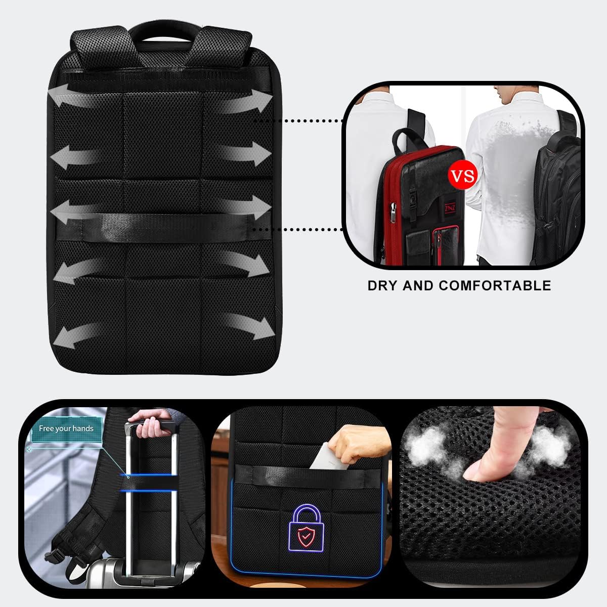 ZINZ Laptop Backpack 15 15.6 16 Inch, Expandable Computer Rucksack with Multi-Pockets Anti-Theft Travel Daypack for Men and Women,Black&Red
