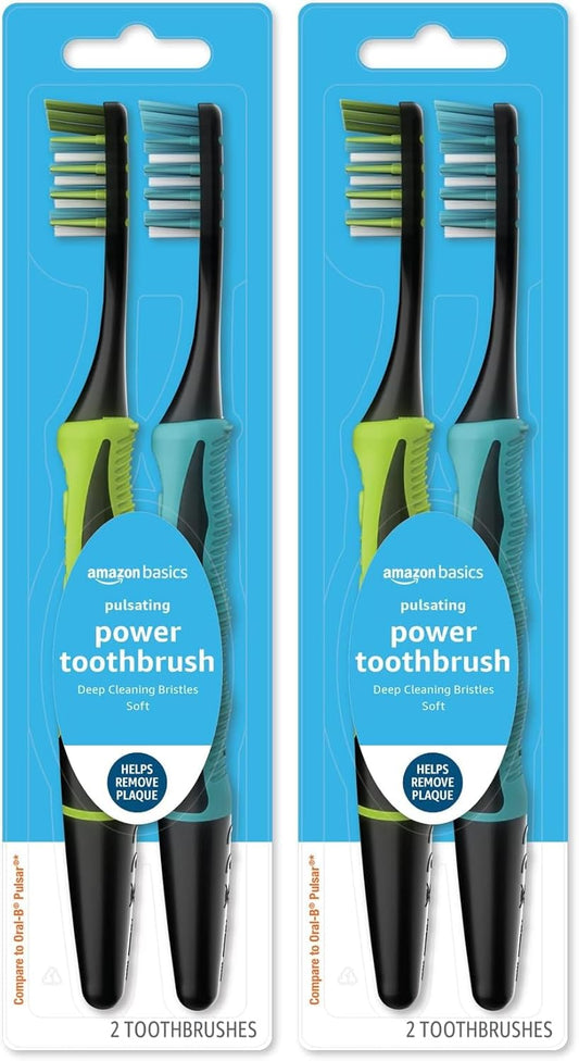 Amazon Basics Electric Pulsating Deep Cleaning Toothbrushes, 2 Count, 2-Pack