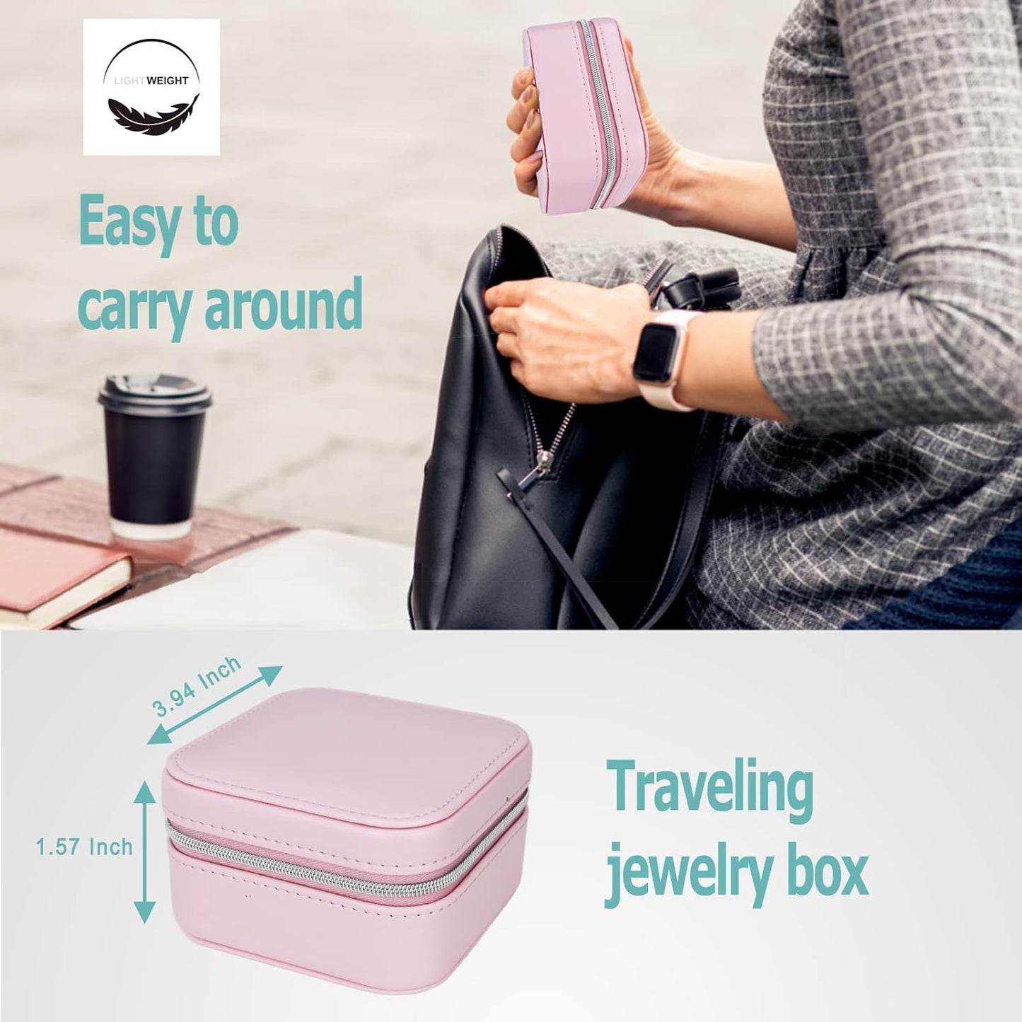 Travel Small Portable Mini Jewelry Box for Rings Earrings Necklaces and Lipstick Pink