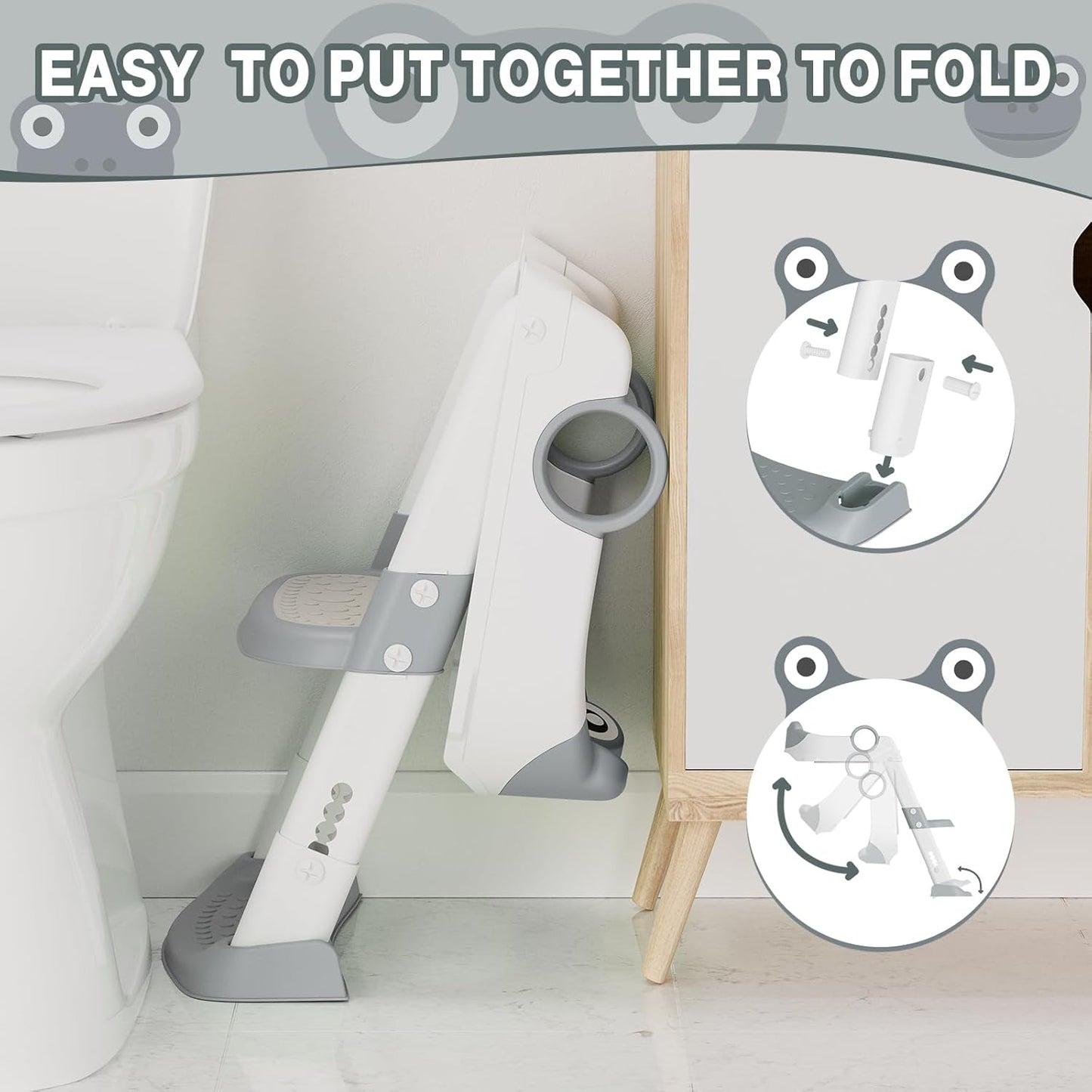 Potty Training Seat with Ladder for Kids – Soft PU Padded Toilet Training Seats, Foldable Toddler Step Stool with Non-Slip Design, Easy Setup for Home Bathroom Use