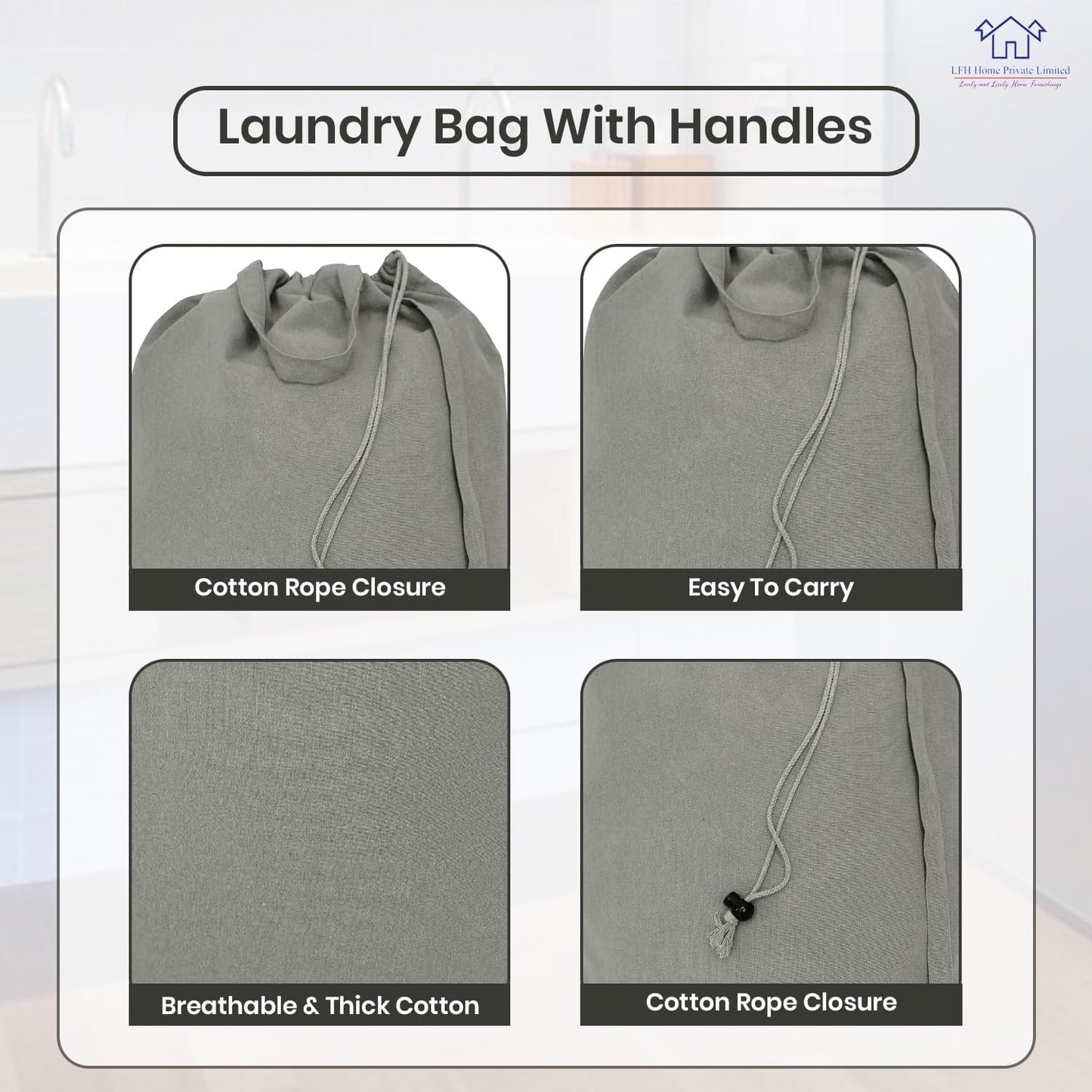 LFH Home Cotton Canvas Extra Large Laundry Bag with Handle, Heavy Duty Drawstring Closure Washable Laundry Bags, School Travel, Home, Hotel, College Dorm, Organizer Sack, Toys 28x40-Grey Thanks Giving
