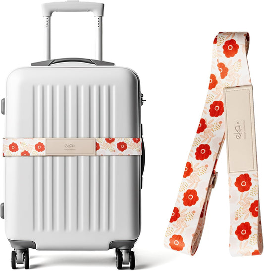Luggage Straps for Suitcases, Adjustable Luggage Elastic Belt, Travel Essentials for Airport,Station, Vibrant Designs, Scarlet Blossom