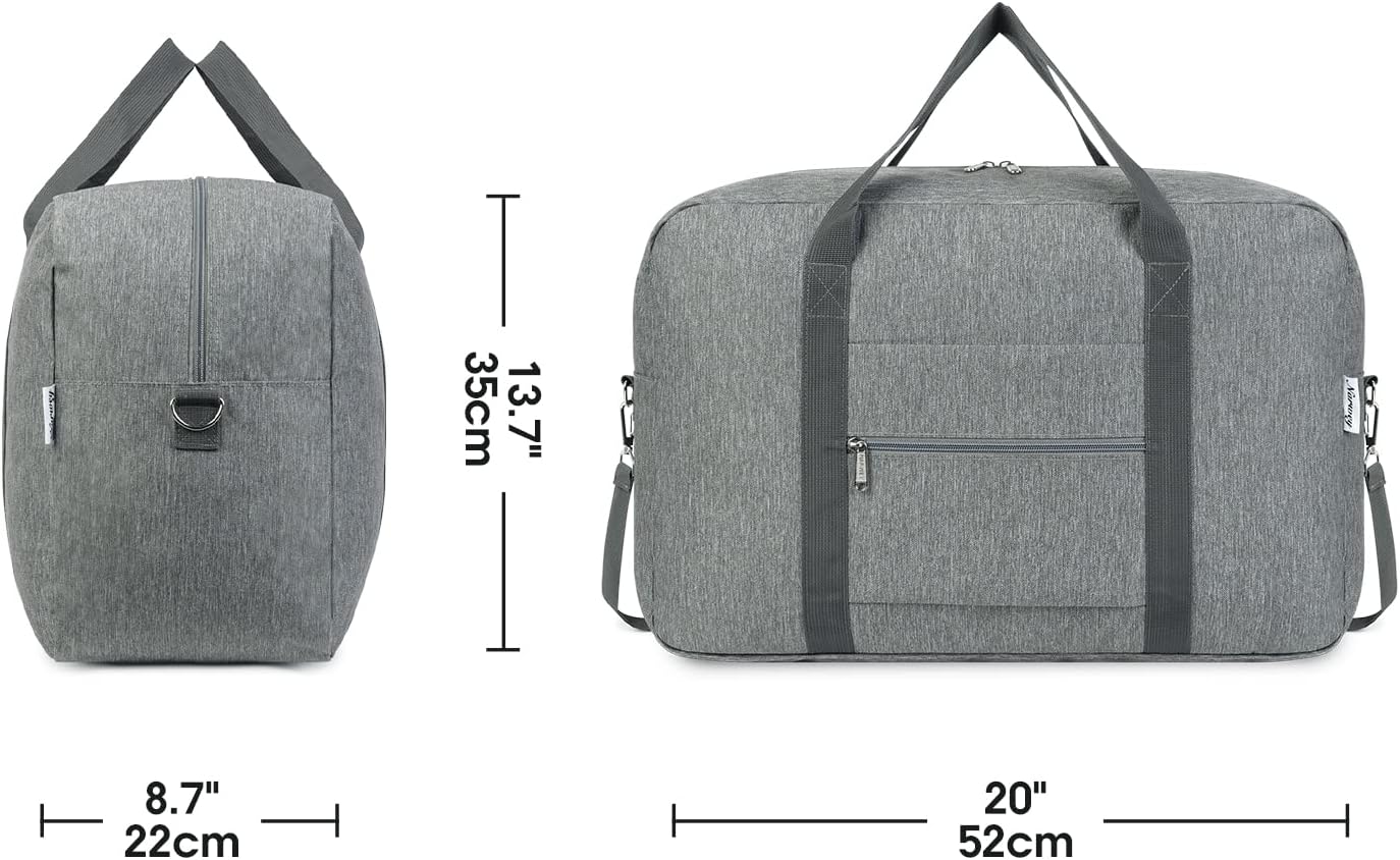 Narwey Foldable Carry on Luggage 22x14x9 Airline Approved Duffle Bag for Travel Packable Duffel Bag for Traveling Airplane for Women and Men 40L (Grey (With Shoulder Strap))
