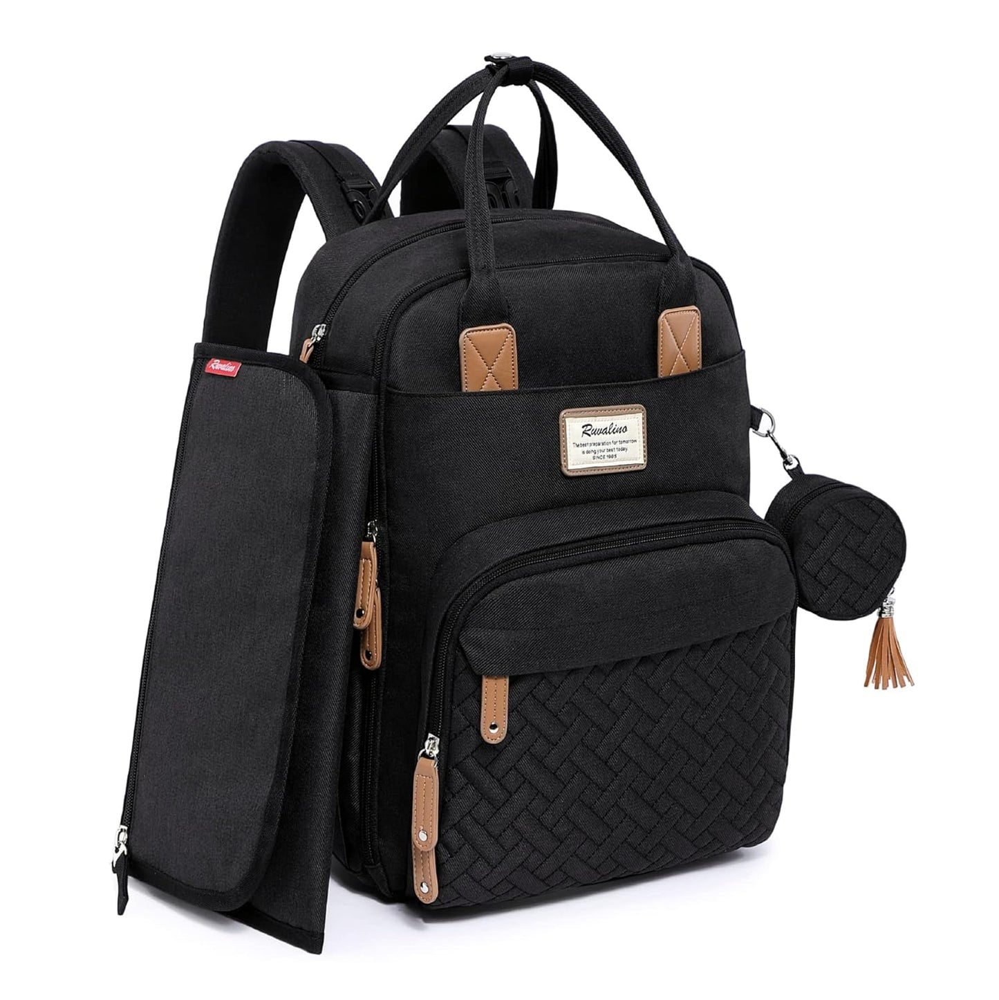 RUVALINO Diaper Bag Backpack, Multifunction Travel Pack Maternity Baby Changing Bags, Large Capacity, Waterproof, Black