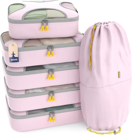 Shacke 6 Set Packing Cubes for Travel - Compression Packing Bags/Travel Organizer - Luggage Organizer Bags for Traveling - Travel Essentials for Women - Cruise Must Haves Packing List