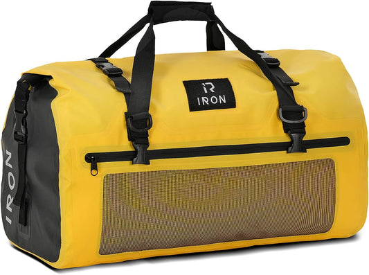 BORLENI Waterproof Motorcycle Dry Duffel Bag Luggage Tail Bag with Large Storage Space,Roll Top Closure, Shoulder Straps, Inner Pocket and Mesh Pocket for Motorcycling Travel Camping(Yellow,30L)