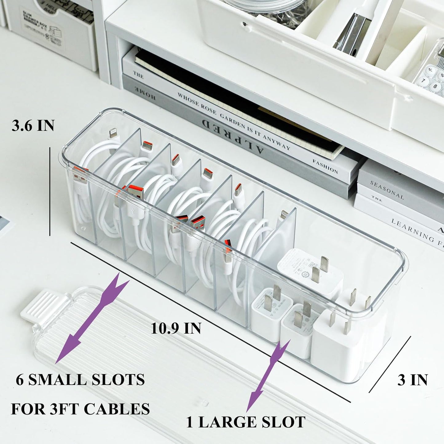 Yesesion 2 Pack Cord Organizer Box with Lid, Clear Desk Drawer Accessories Storage Case for Home Office Supplies, Art Crafts, Phone Charger, USB Cables, Marker Pen, Pencil Holder