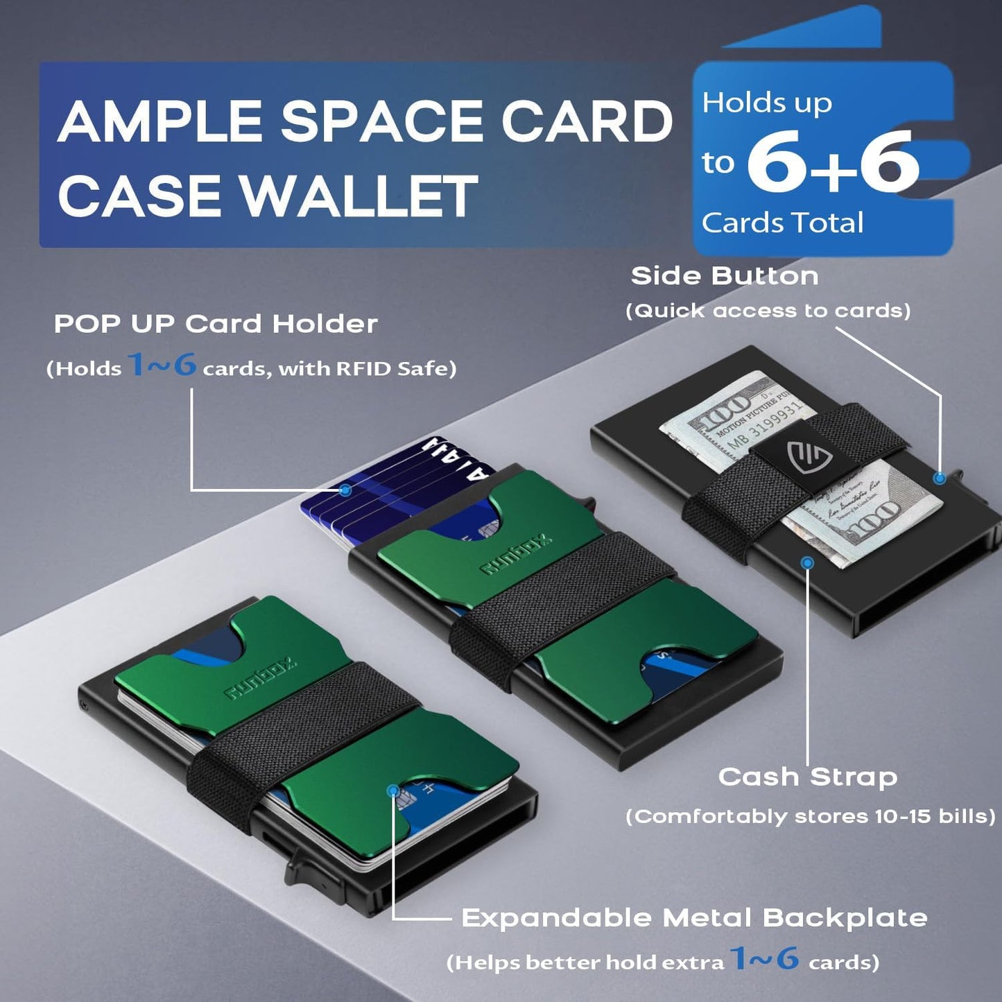Mens Business Card Holder, Slim Card Wallet for Men and Women, Minimalist RFID Blocking Wallet with Pop-Up Function, Thin Design, Metal Cases Holds 6+6 Cards, Gifts for Men, Men's Accessories