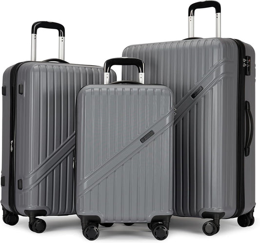 GinzaTravel Luggage Sets 3-Piece Expandable Suitcases with Wheels PC+ABS Durable Hardside Luggage sets TSA lock (3-Piece Set(20"/25"/29"), Dark Gray)