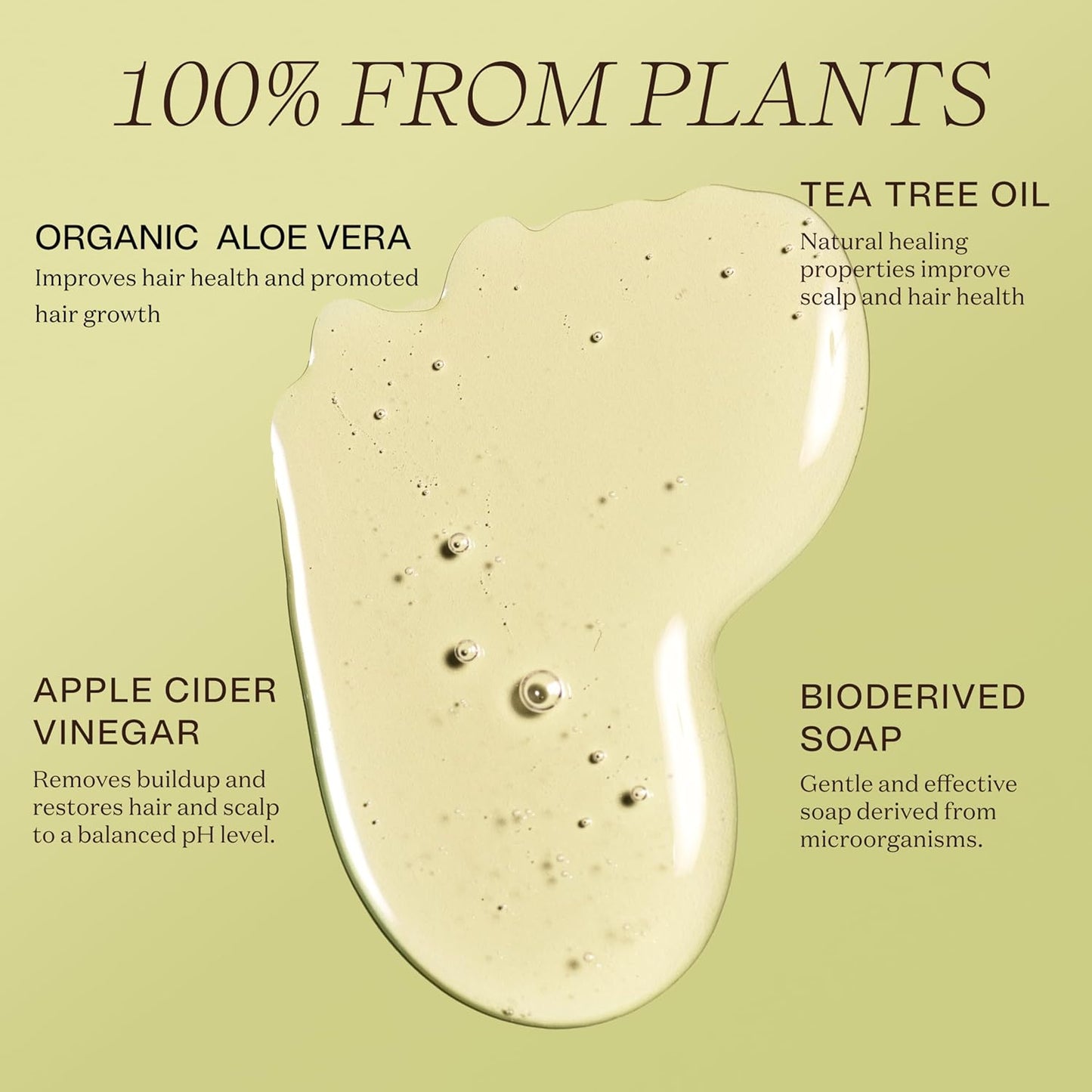 Non Toxic Vegan Shampoo with Organic Ingredients, Apple Cider Vinegar & Tea Tree Oil - Sulfate Free, Color Safe, Paraben Free, Gluten Free, Cruelty Free, pH Balanced