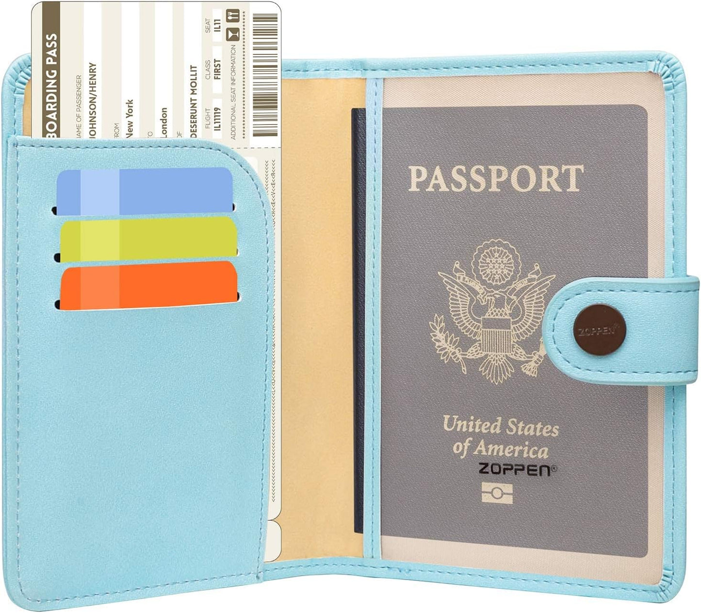 ZOPPEN Passport Holder Women, Passport Cover Travel Wallet Rfid Blocking Passport Wallet Cover Case Travel Essentials Document Organizer, Paradise Blue
