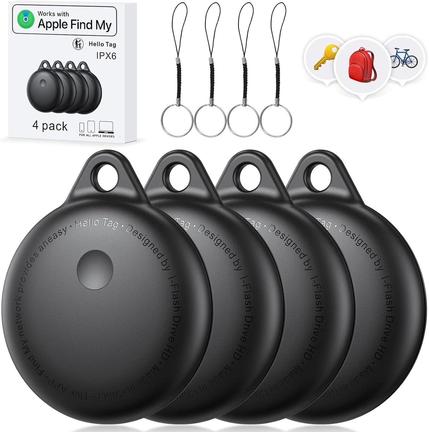 Tags-4 Pack, Smart Bluetooth Tracker Work with Apple Find My, Key Finders and Find My Tracker, Game Changer Waterproof Smart Tag with Key Ring GPS Tracker Tag for Keys/Luggage/Wallet/Pets etc