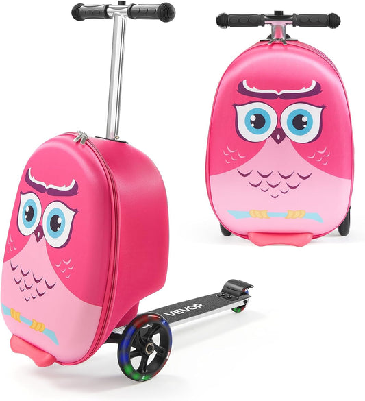 VEVOR Ride-on Luggage, 20 L Capacity, 20 Inches Kids Scooter Suitcase with Flash PU Wheels, Adjustable Handle & TPR Non-Slip Grip, Foldable & Lightweight Scooter Luggage for Kids Aged 5+, Pink