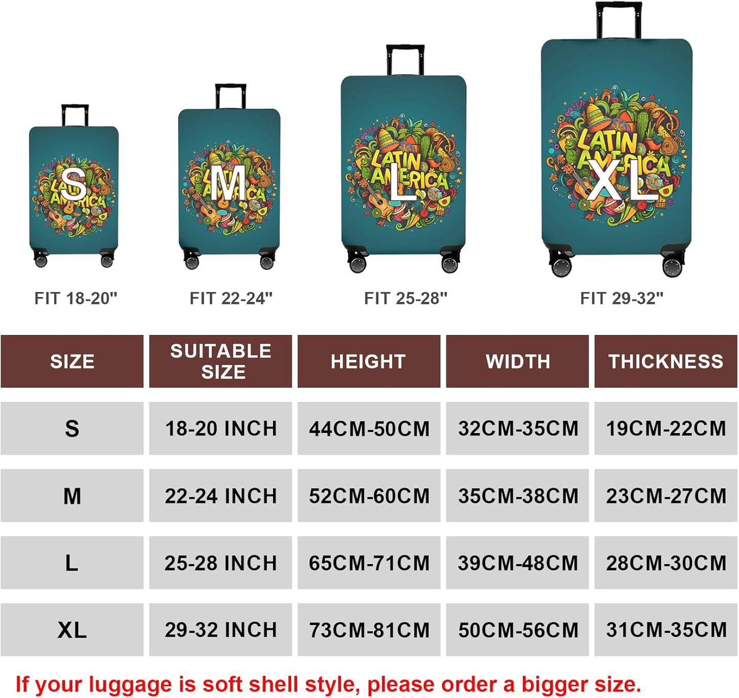 WUJIAONIAO Travel Luggage Cover Baggage Suitcase Cover Protector Skins 18-32 Inch (US-Area, S (for 18-20 inch luggage))