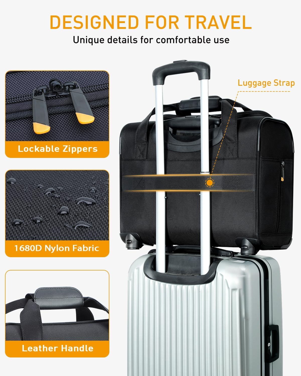 Rolling Laptop Bag - Rolling Briefcase with 4 Spinner Wheels, 17.3 Inch 1680D Nylon Water Resistant Computer Bag for Men and Women Work Travel, Black