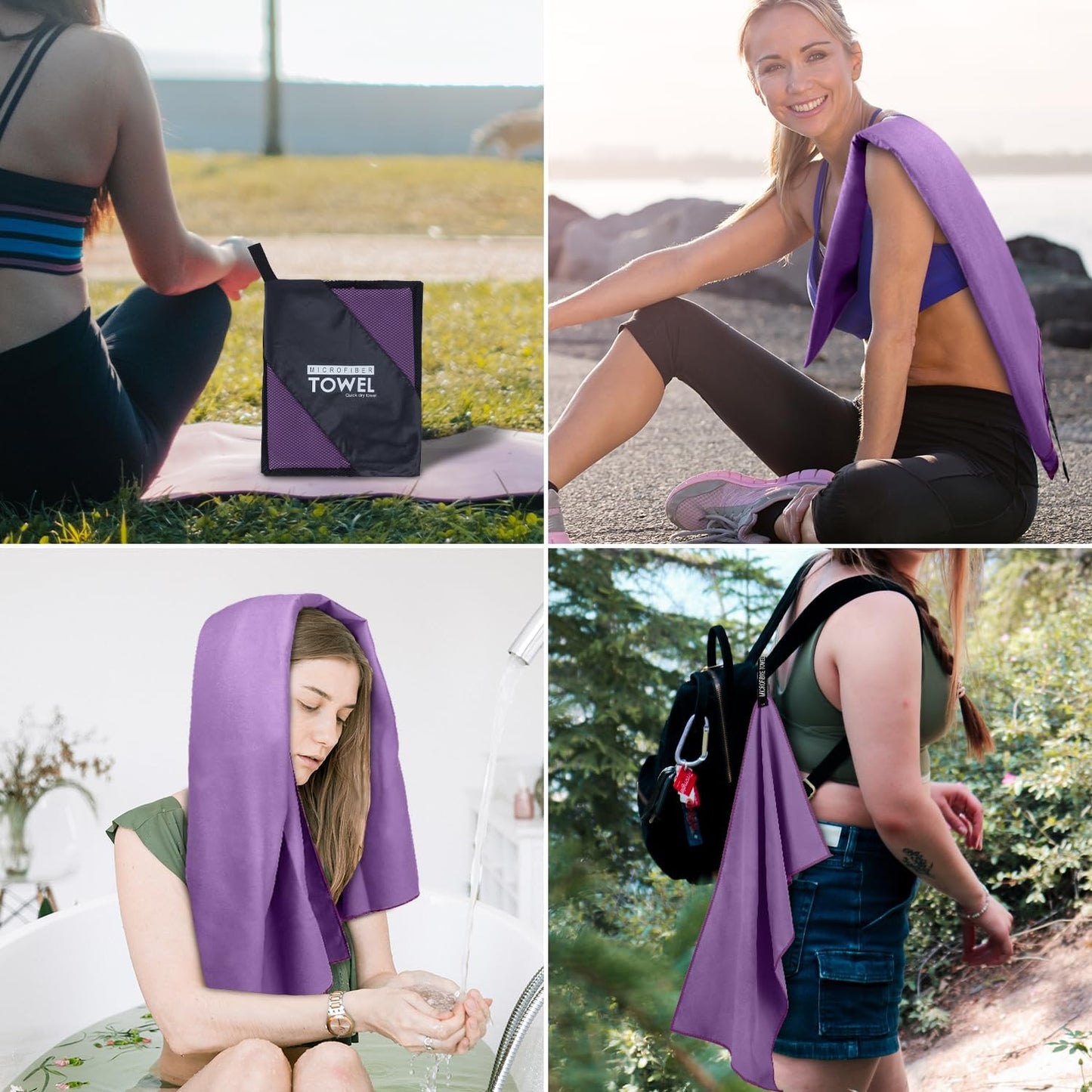 Microfiber Travel Towel, Soft Lightweight Quick Dry Towel, Super Absorbent Compact Travel & Sports & Beach Towels for Camping, Backpack, Gym, Swimming, Yoga, Hiking (L:24"×48" -Deep Purple)