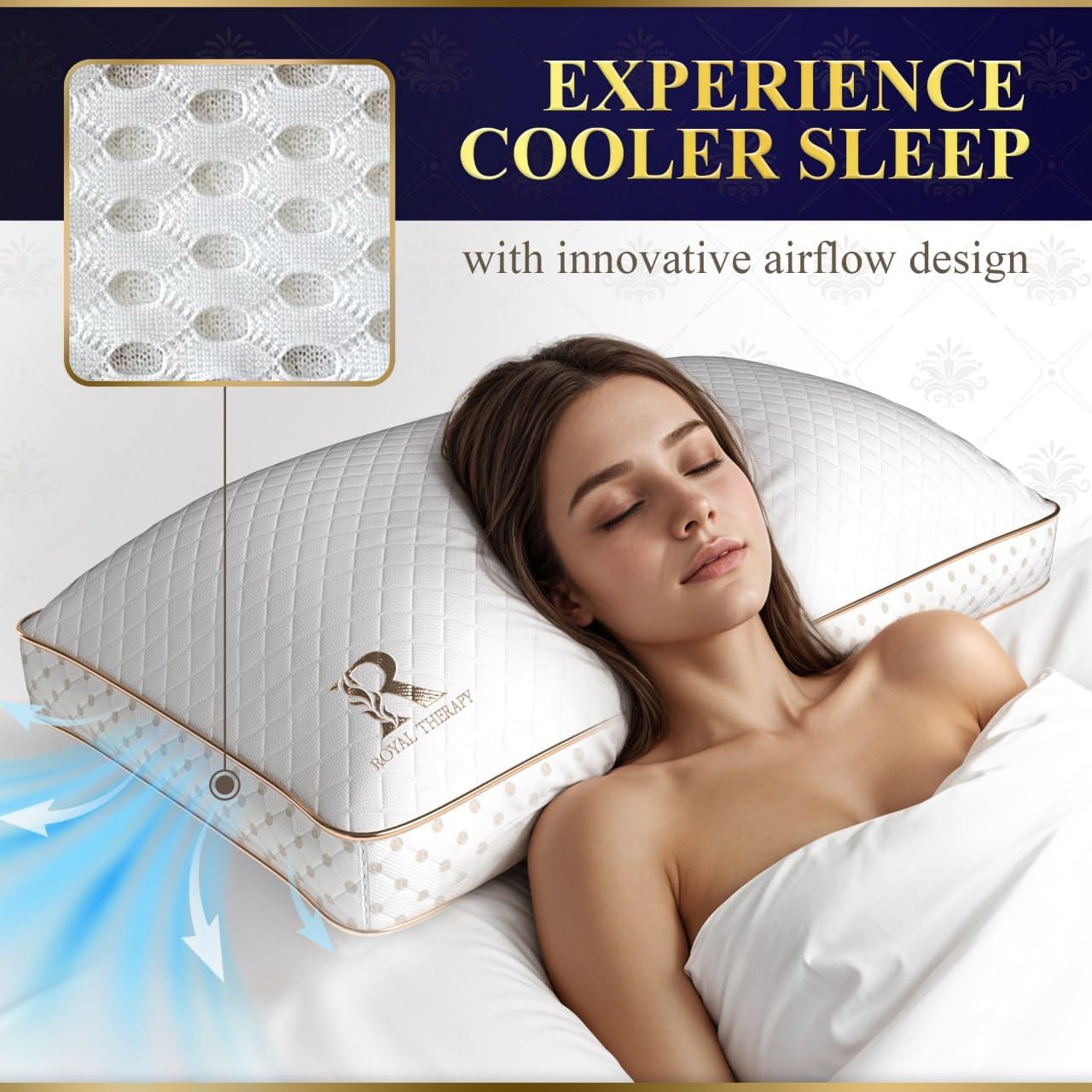 Royal Therapy 2-Pack King Memory Foam Pillow, Adjustable Shredded Odor-Free Pillow for Neck & Shoulder Pain Relief, Support for Back, Stomach, Side Sleepers, AirFlowPRO