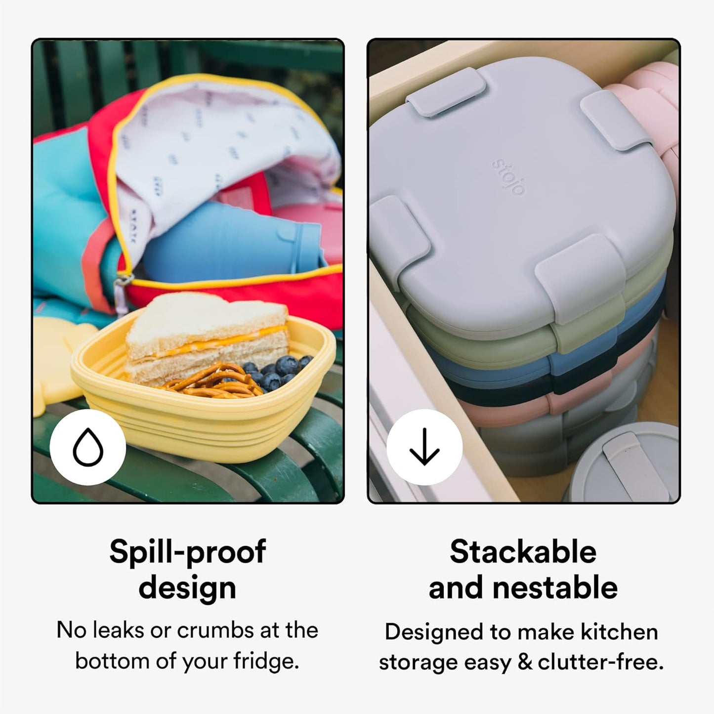 STOJO Collapsible Sandwich Box – 24oz, Reusable Food Storage Container, Silicone Bowl for Hot/Cold Food – Meal Prep, Lunch, Camping, Hiking – Dishwasher Safe (Set of 1, Mimosa)