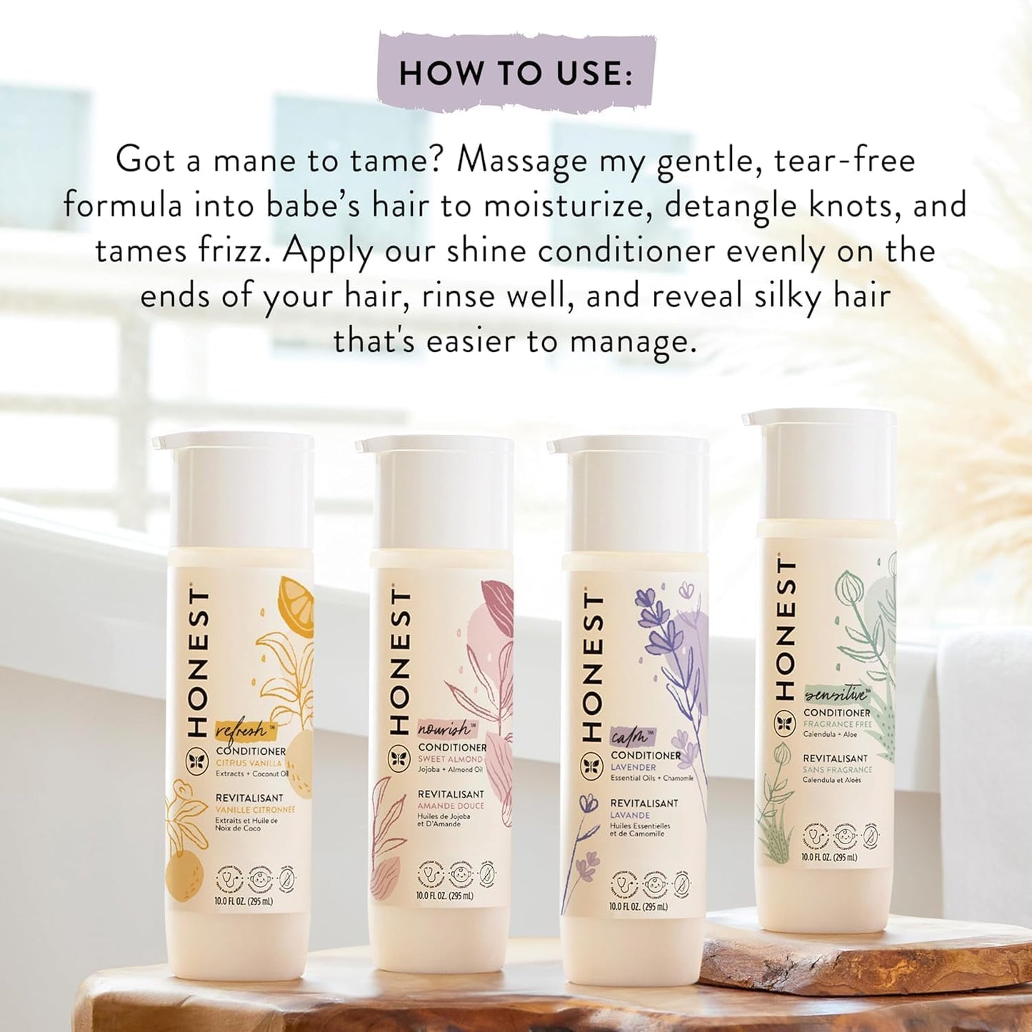 The Honest Company Silicone-Free Conditioner | Gentle for Baby | Naturally Derived, Tear-free, Hypoallergenic | Sweet Almond Nourish, 10 fl oz