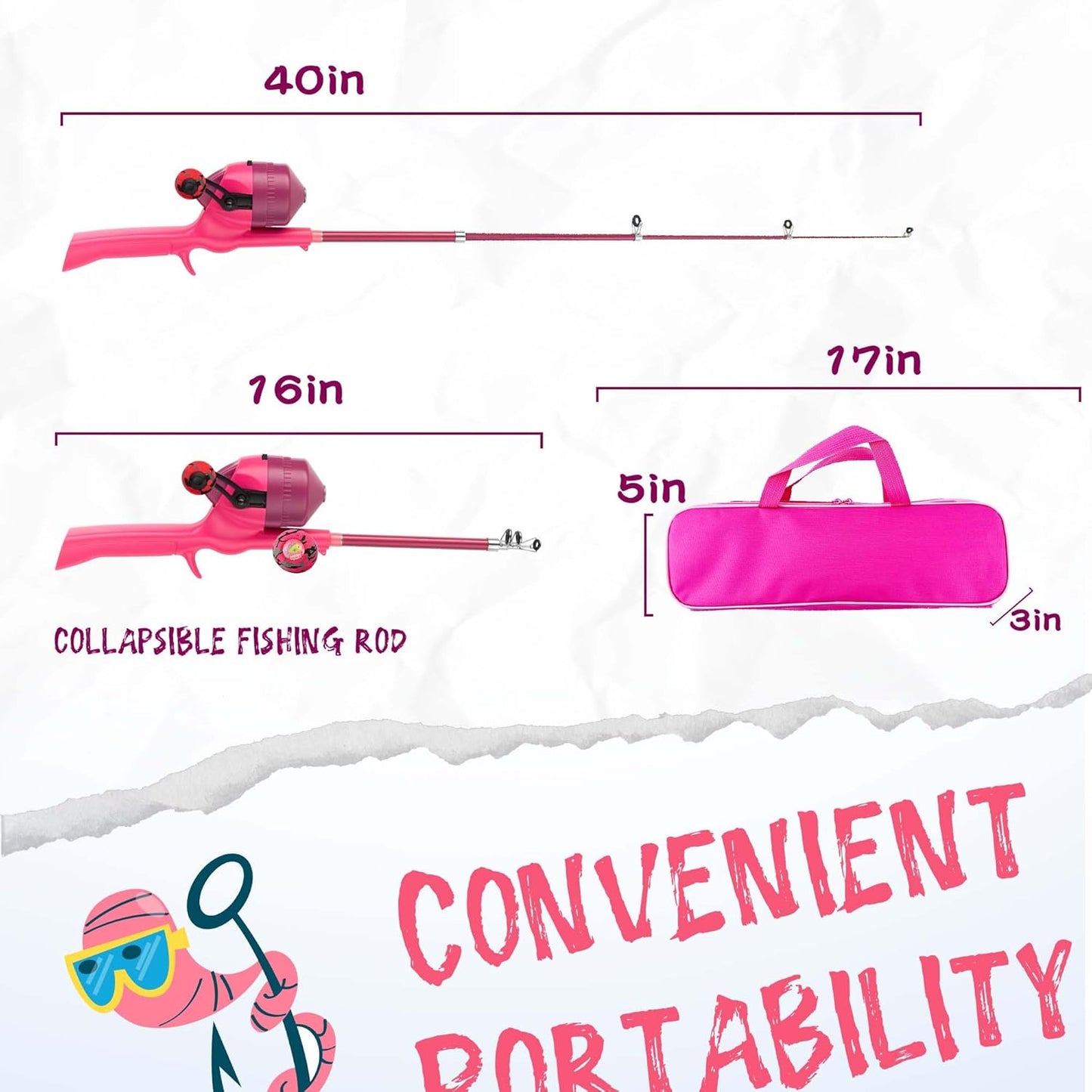 Kids Fishing Pole, Telescopic Fishing Rod, Toddler Collapsible Fishing Rod and Reel Combo with Tackle Box, Fishing Line, Bobber, and Soft Lures for Boy, Girl, Youth, Beginner, Over 4 Years Old