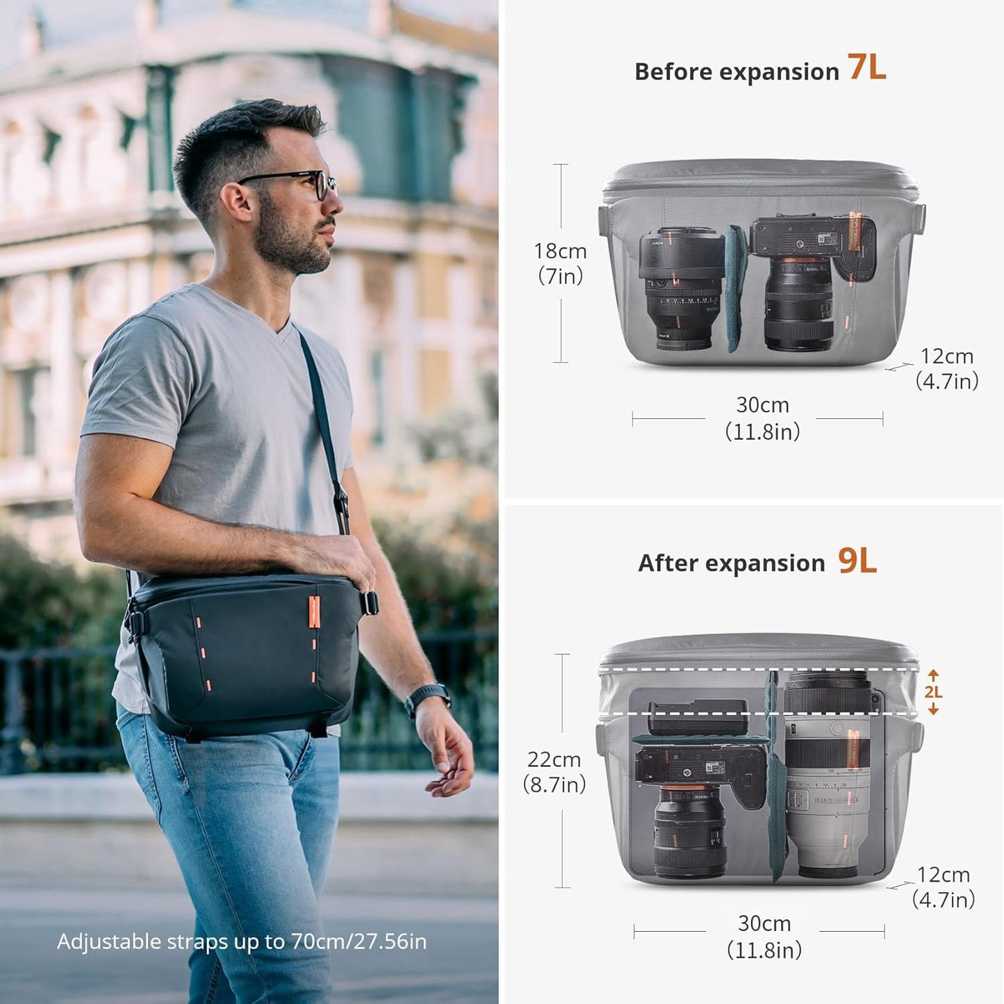 PGYTECH OneMo Sling Camera Bag 7L-9L, waterproof Crossbody Camera Shoulder Bag for Photographers Travel, DSLR Camera Bag for Sony/Canon/Nikon/DJI Mavic/Mirrorless/Tripod/Laptop