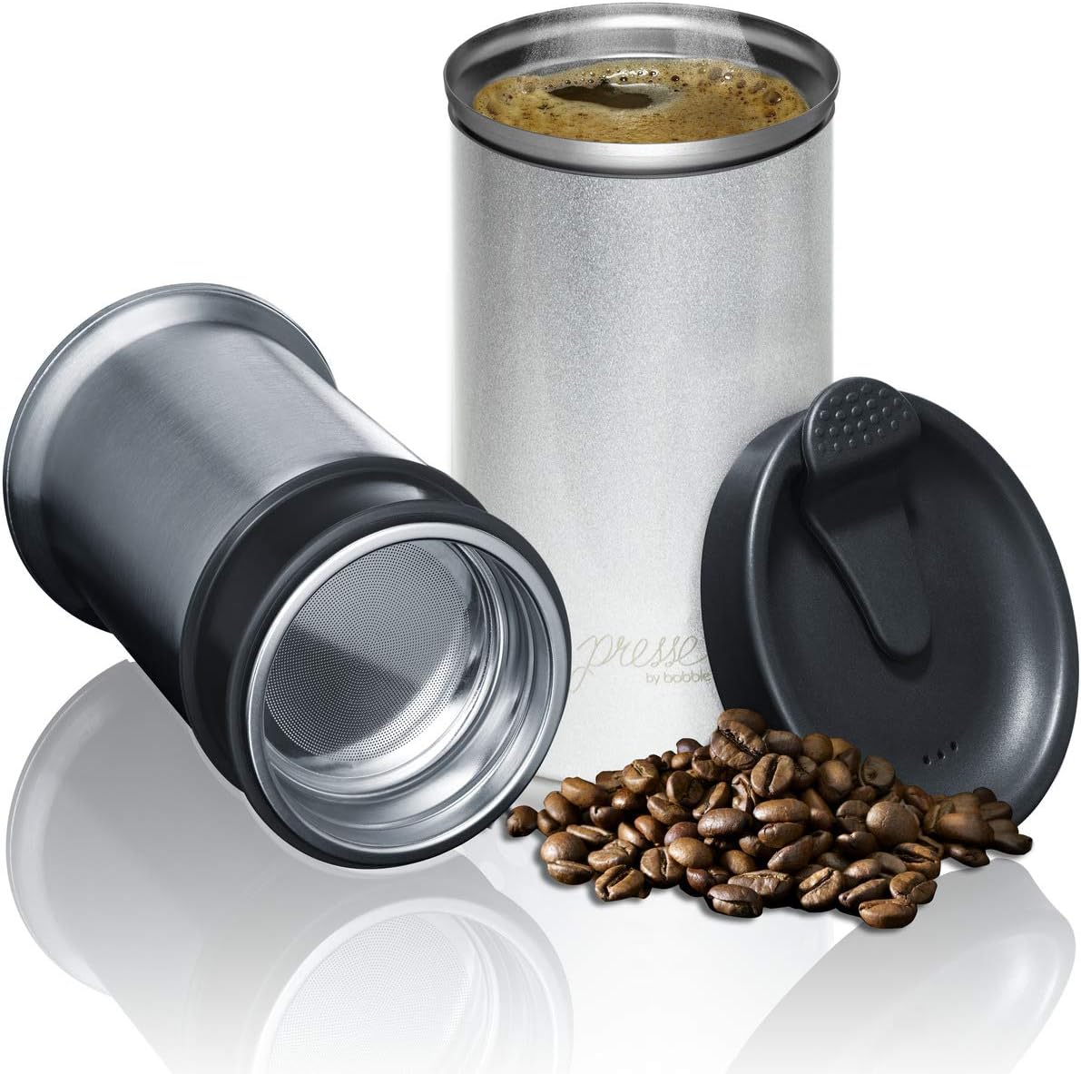 PRESSE by Bobble French Coffee Press And Insulated Stainless Steel Travel Tumbler for On-The-Go Brewing - 13 oz (Black)