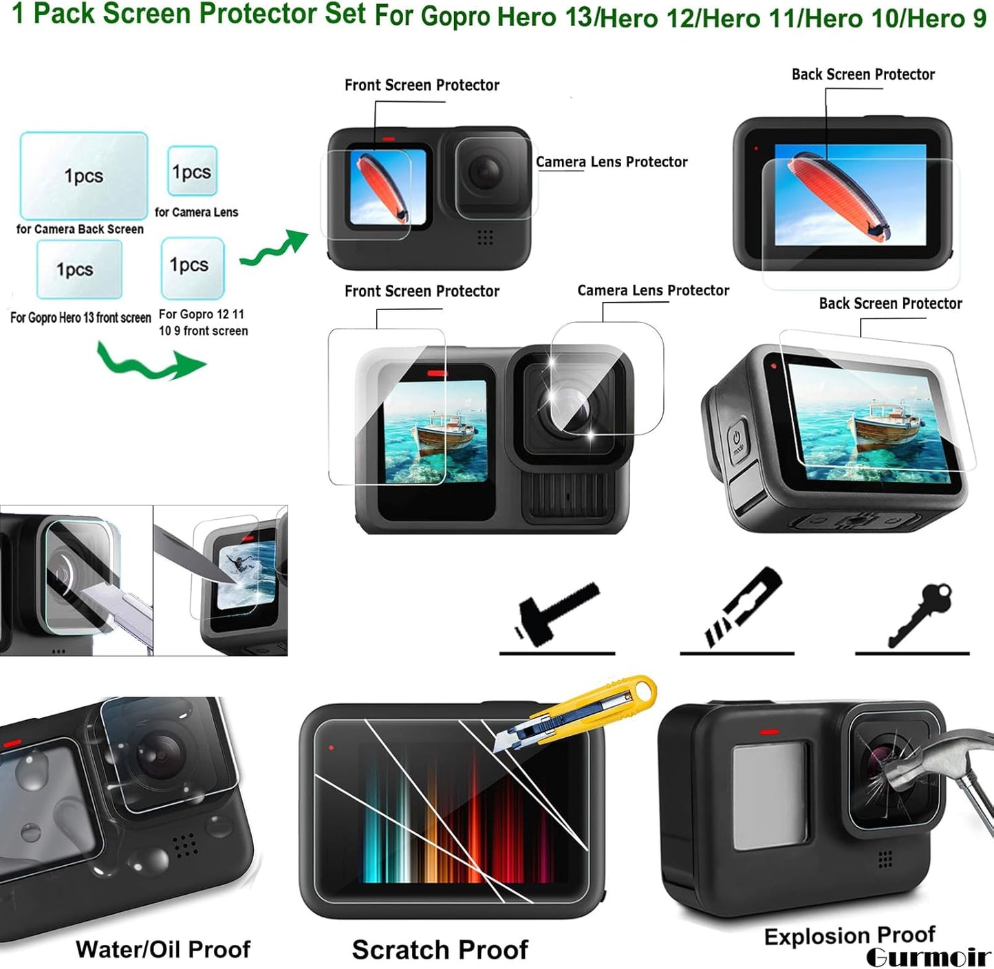Gurmoir Accessory Pack for Go Pro 13 12 11 10 9 Hero, Full Essential Accessories Kit with Waterproof Protective Housing Case for GoPro Hero 13 12 11 10 9 Black(DT06)