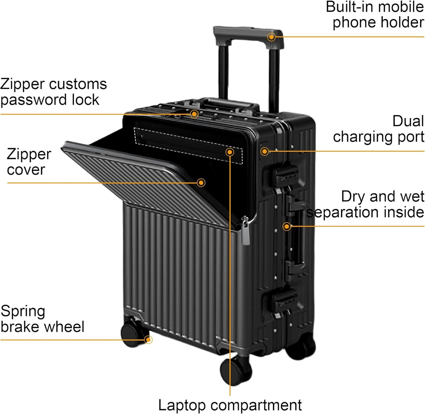 Hard Shell Luggage 20 Inch Travel Luggage, 22x14x9 Airline Approved with TSA Lock, ABS Aluminum Frame, Lightweight Travel Luggage 20'' 24'' 26'' Carry-On (Upgraded Black, 20 Inch)