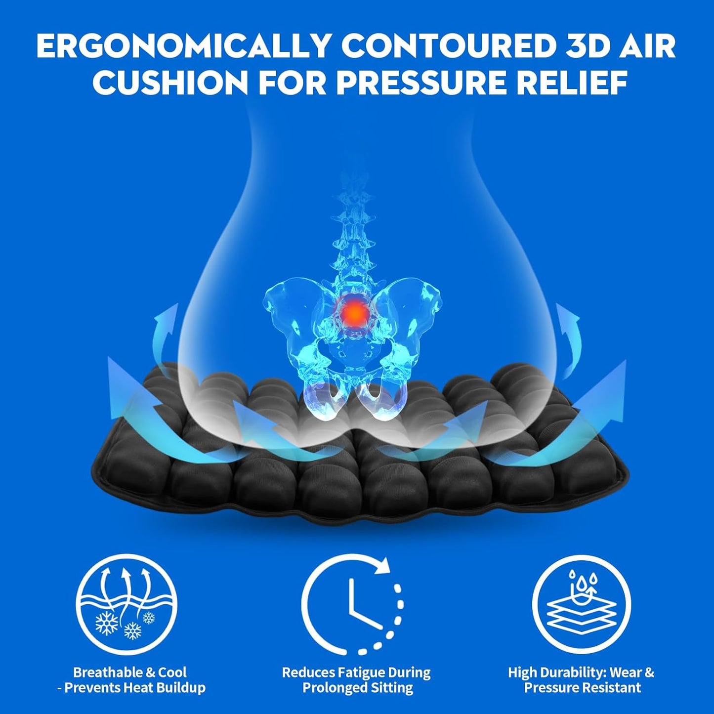 Professional Comfortable 3D Travel Seat Cushion, Air Inflatable Pressure Relief Seat Cushion Optimal Support for Long Sitting