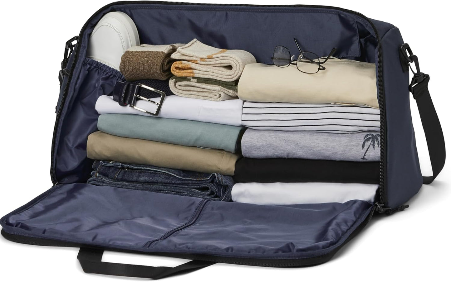 Halfday Convertible 2-in-1 Garment Duffel Weekender Bag 45L | Wrinkle-Free Travel, Hanging Suit Compartment, Shoe Pockets, Trolley Sleeve. Durable & Water-Resistant Carry-On, Marine