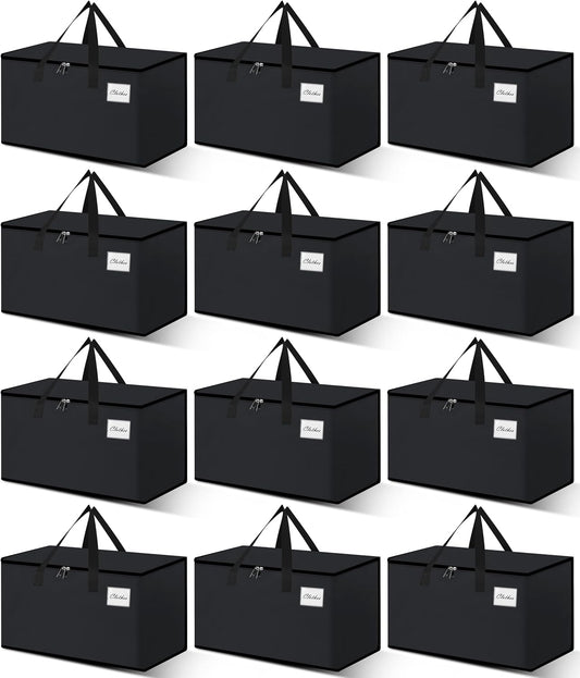 Heavy Duty Moving Bags - Extra Large Packing Bags and Storage Totes, Collapsible and Foldable Option for Moving and Storage, Black, 93 L - 12 Pack
