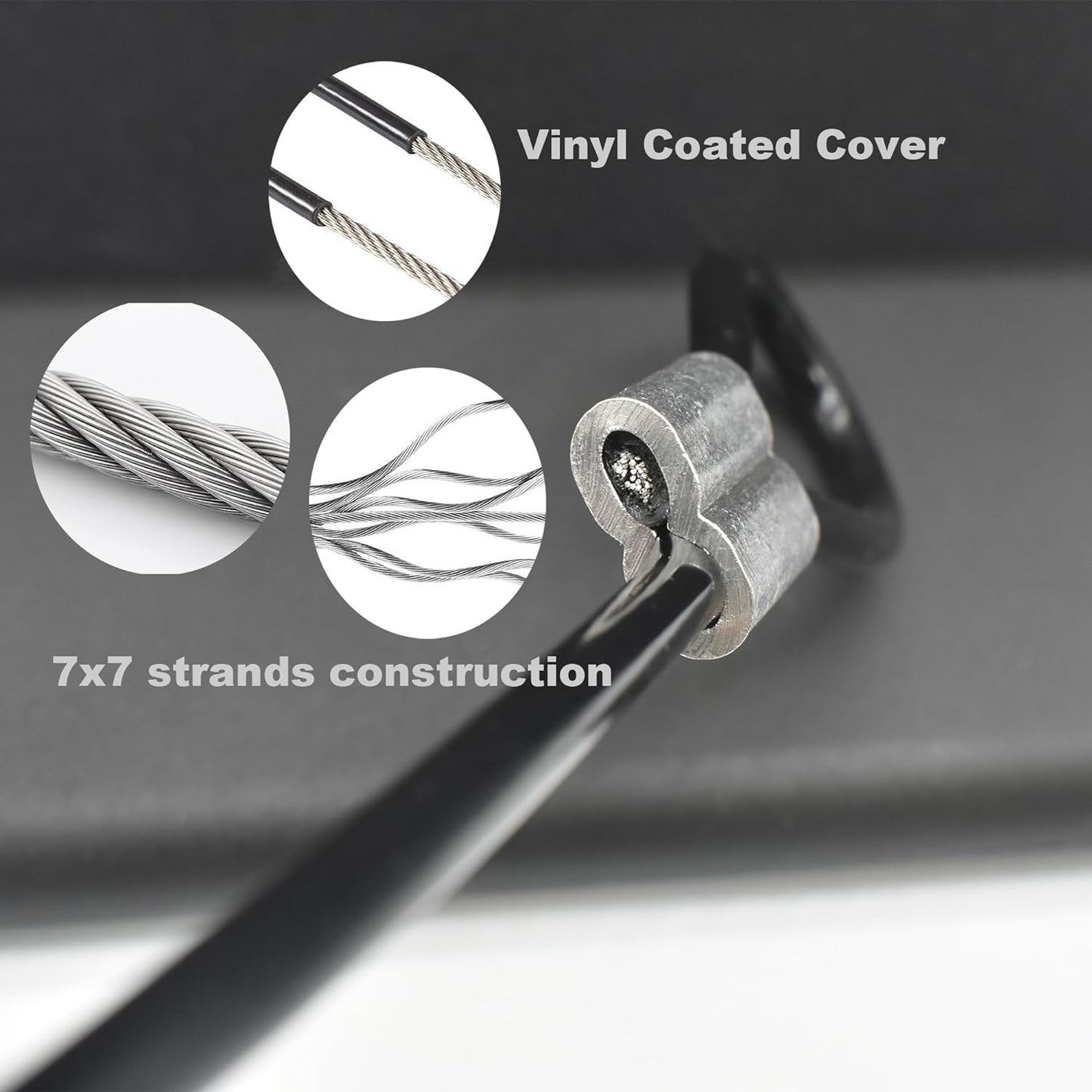 5 Pcs 4mm Wire 36 inch Vinyl Coated Stainless Steel Cable with Loops Short Wire Rope Lanyard Lock Security Chain Link for Outdoor Gates, Black(4mm x 36inch)